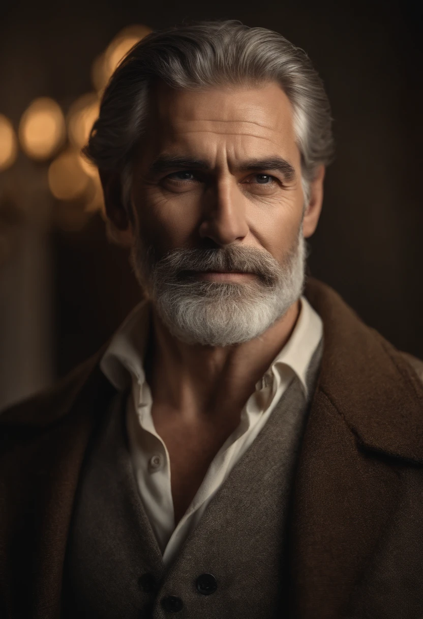 (best quality,4k,8k,highres,masterpiece:1.2),ultra-detailed,(realistic,photorealistic,photo-realistic:1.37), professional,sharp focus,extremely detailed eyes and face, portrait,painting,detailed brushwork,great depth of field,studio lighting,vivid colors, a father,loving expression,gray hair,wrinkles around the eyes,distinguished appearance,serious and wise, subtle smile,kind eyes,broad forehead,elegant posture,calm and gentle expression, background,neutral tones,soft lighting,subtle shadows,blurred accents, medium close-up,frontal view,slightly slanted angle, color palette,harmonious warm tones,with hints of cool shades, emphasis on facial features,clear and defined contours,subtle play of light and shadow, extra details,fine lines in the beard,character lines,subtle texture in the skin,sparkle in the eyes.