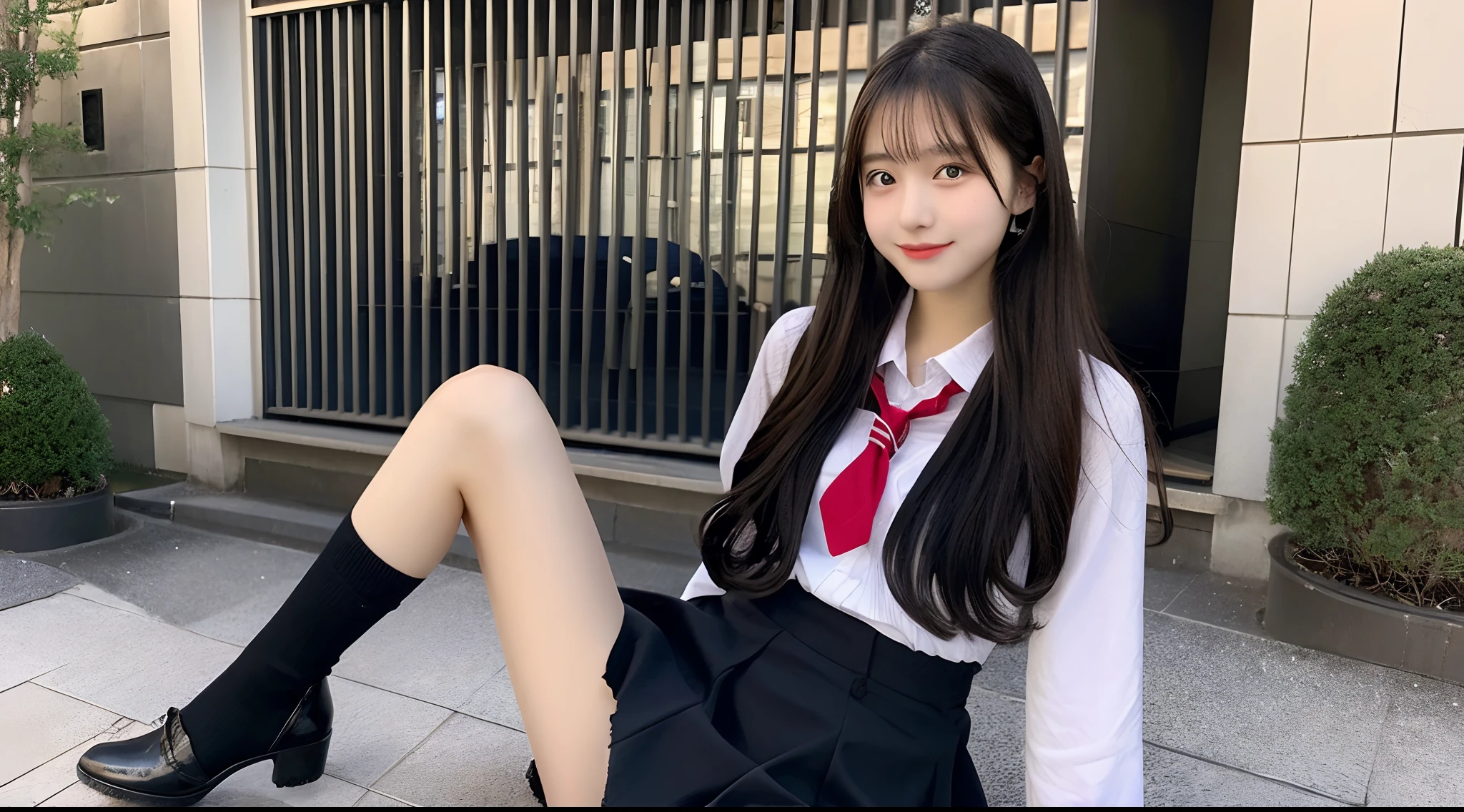 18-year-old high school girl in black miniskirt