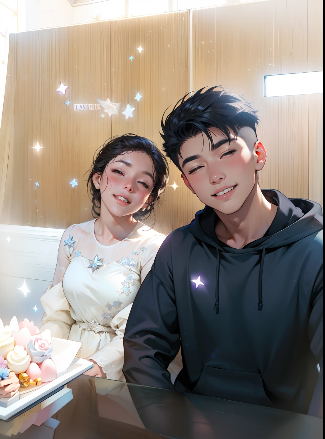 Soft starlight shines on lovers，They kiss romantically under the bright starry sky，couple, love birds sweet @23