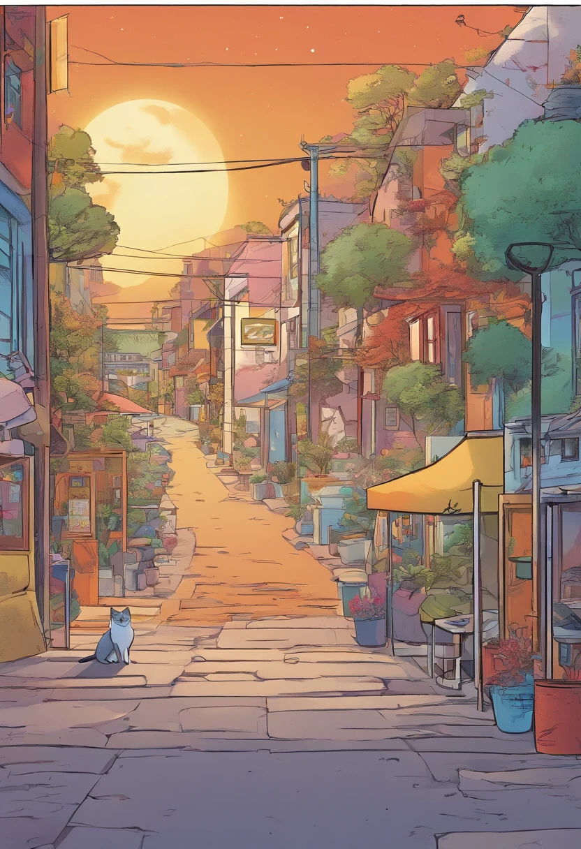 American comic, Comic Story、Displayed in multiple colored irregular panels. American Shorthair cat experiences hardship while running away from home、Reunited with the owner. cuddling