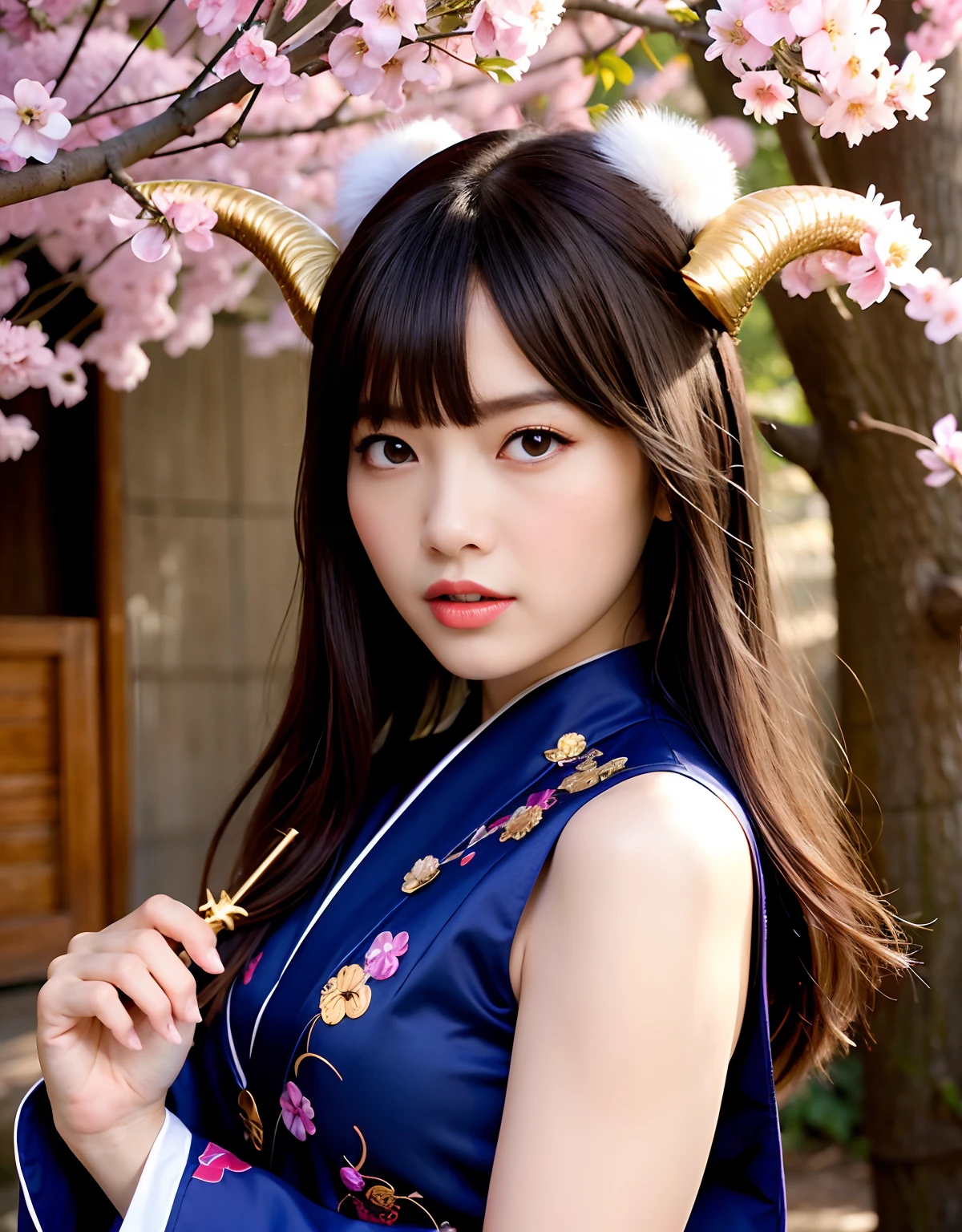 ((White ghost flies)),Professional , masterpiece、top-quality、photos realistic , depth of fields 、(Various poses)、(Background of cherry blossoms in full bloom),(Ultimate Beauty)、(A dark-haired)、(Fight ninjas)、Mystical expression、(Kimono with scary pattern)、(Night background)、((Devil's Wings Grow)),(Wear a kimono with a horror pattern),Armpit、(Wearing a beautiful kimono with colorful scary patterns)、Jewel Gold Weapon、Particles of light),(Has a devil's mask)、Gorgeous gold weapons ,Skeleton population、(( Gorgeous Dragon Sword)) , (a dark night),,(White ghost flies) 、((Black Haired Beautiful Girl))、(Castle background)、(demonic wings)、((Gangle's forest background))、Beautiful Caucasian beauty、1a person、dynamic ungle,(((Two devil's horns on the head)))、Smaller head、Idle Smile、Thin and beautiful female hands、Mystical expression、Light Effects、intense fighting、Wind-effect、magic circles、With the legendary magic wand、Dragon's tail、