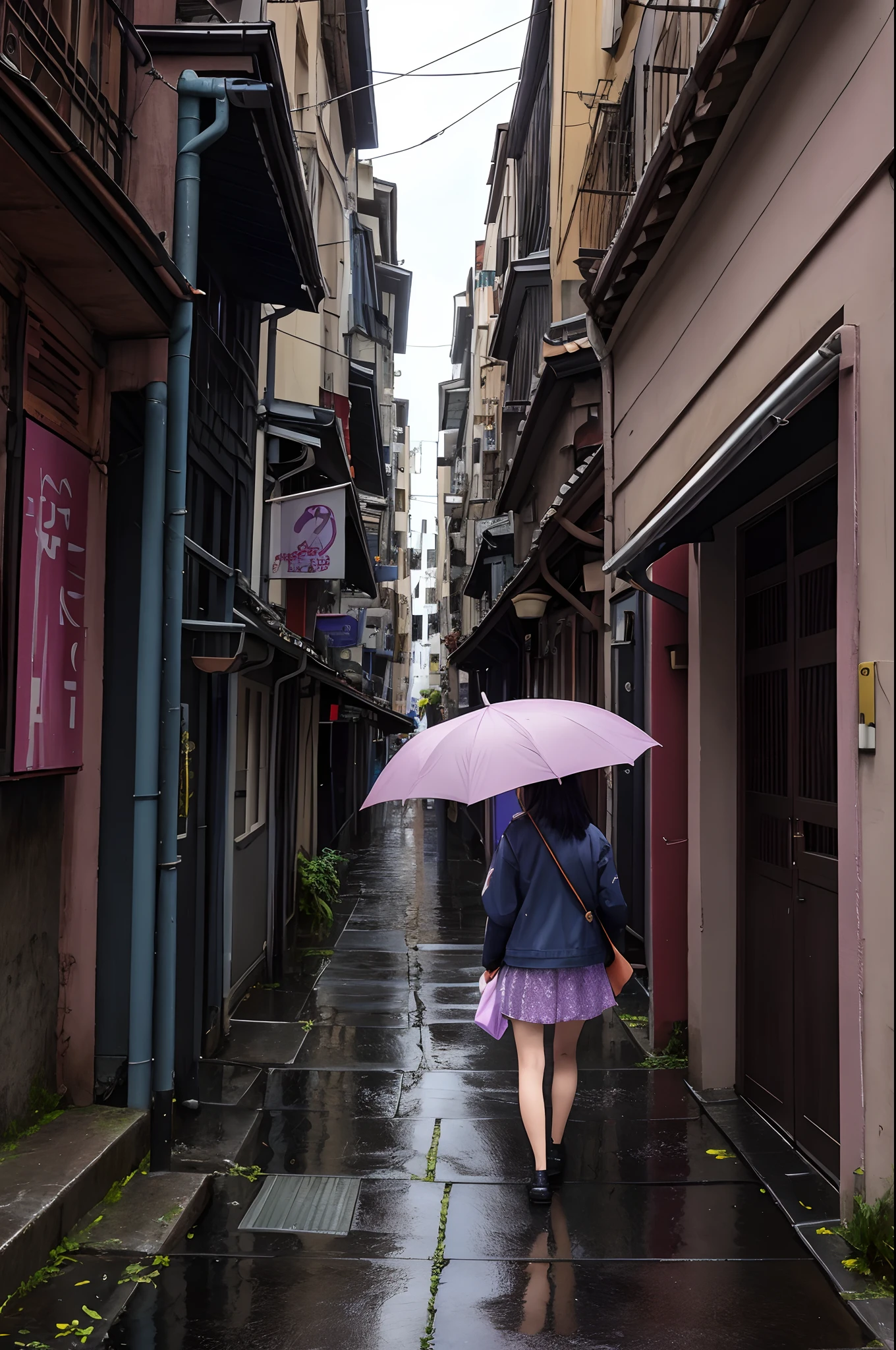 Holding an oil-paper umbrella, wandering alone in a long, long, lonely rainy alley, I hope to meet a girl like a lilac with a grudge
