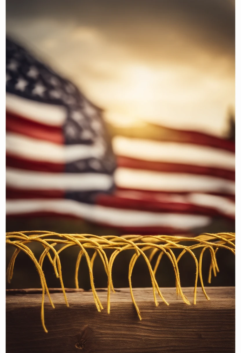 American flag with yellow fringe
