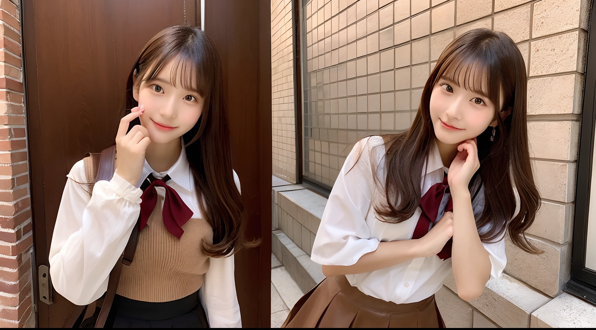 18-year-old high school girl in brown miniskirt