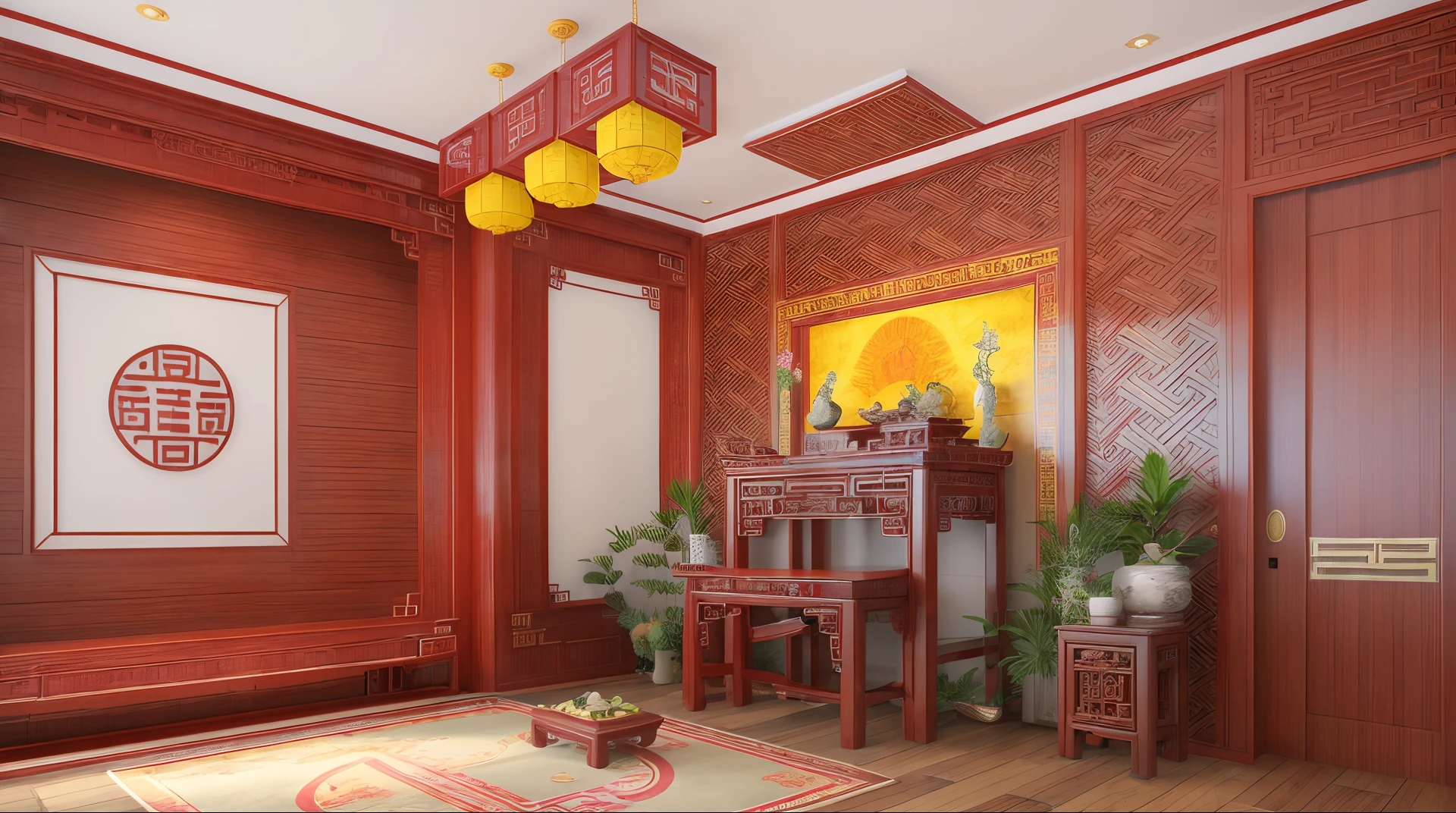 (( high quality)) (( realistic photo)) Worship hall ,chinese traditional, Vietnamese Worship Hall, tradition, decorative plants , ancient, ( best quality)) ((realistic))