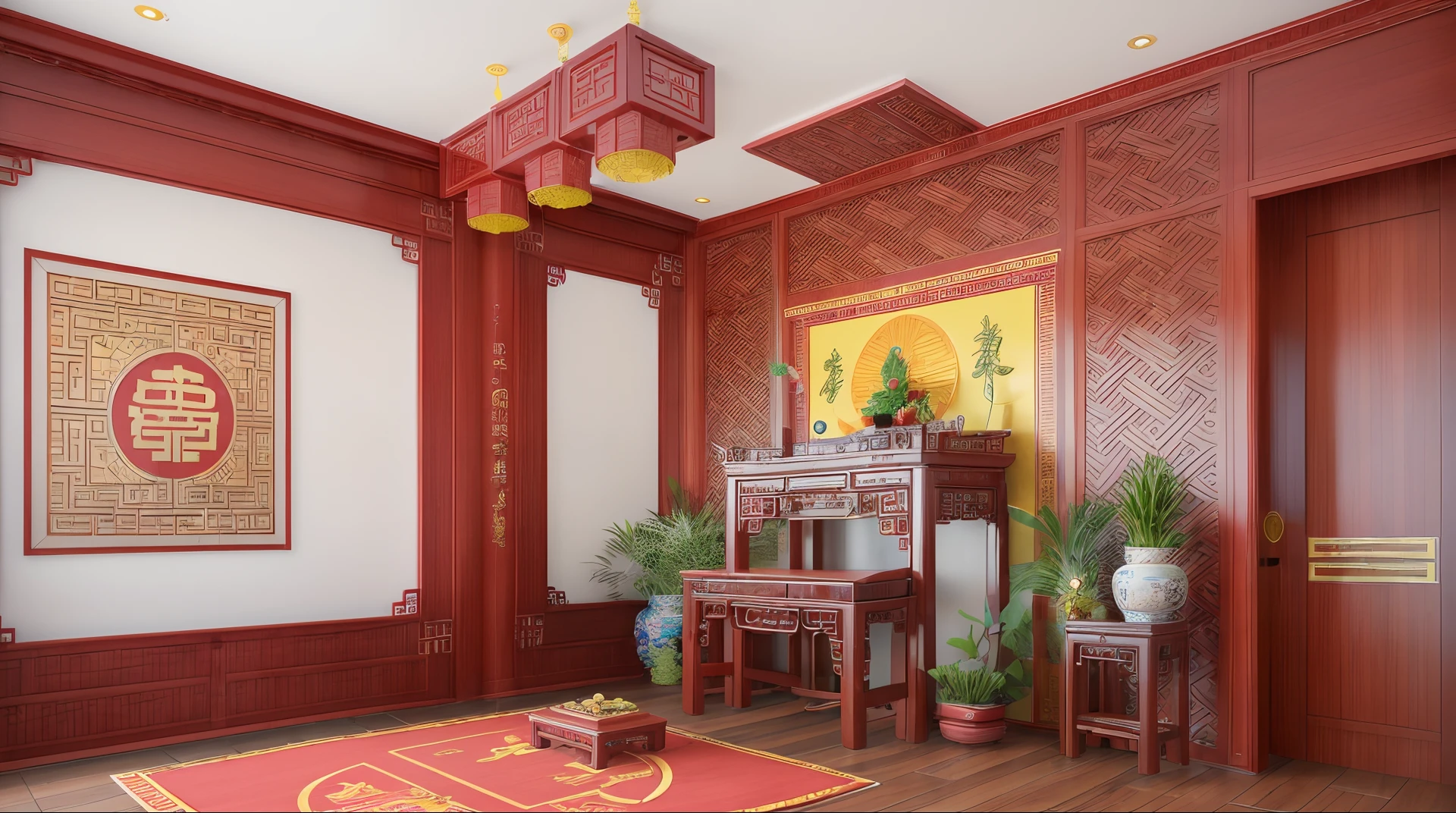 (( high quality)) (( realistic photo)) Worship hall ,chinese traditional, Vietnamese Worship Hall, tradition, decorative plants , ancient, ( best quality)) ((realistic))