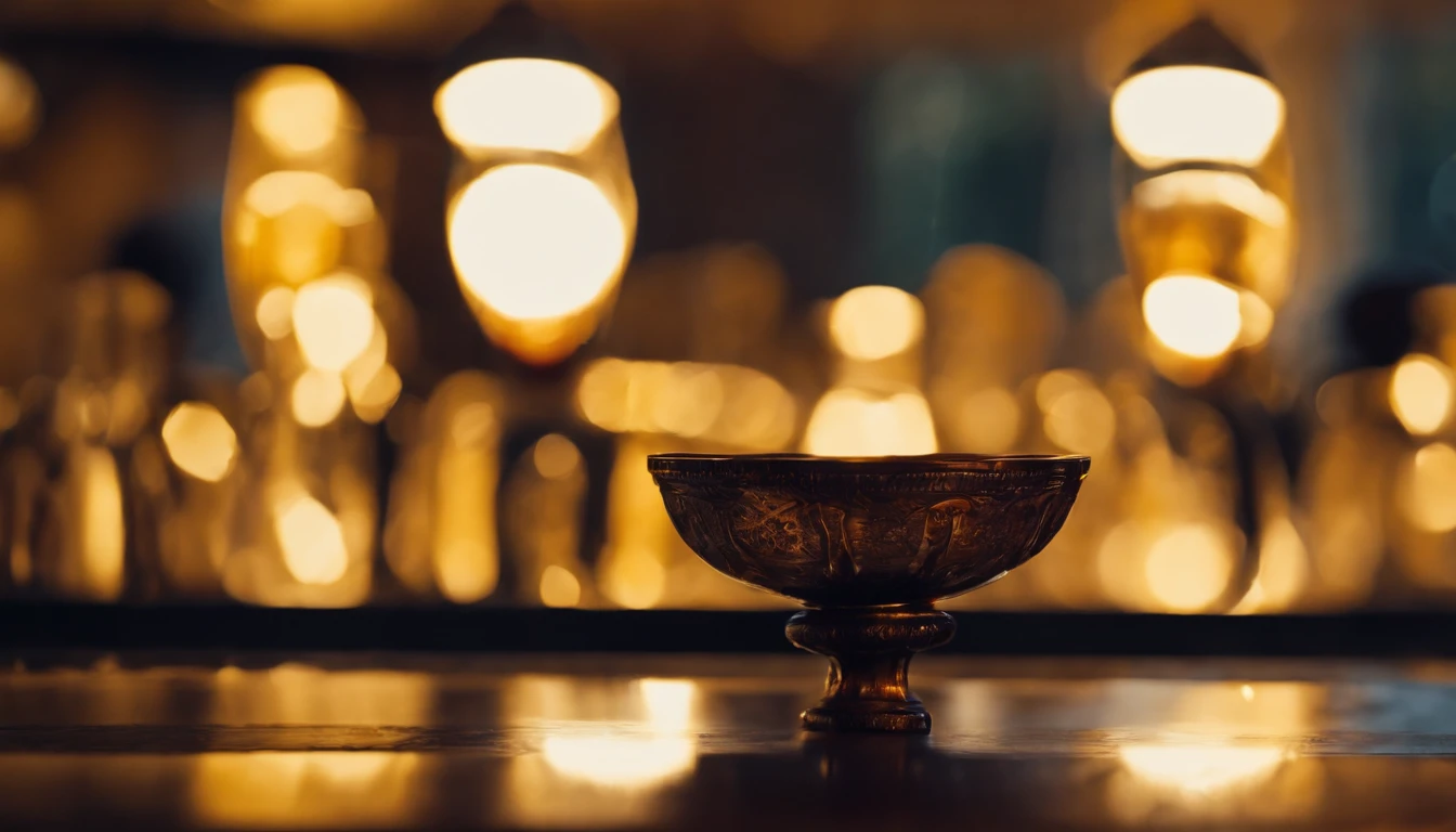 (Pouring the laurel sweet alcohol),Close-up 30-degree, ((elevation angle)),Golden amber wine body,warm lights,glass,iced,Wooden table base,best qualtiy