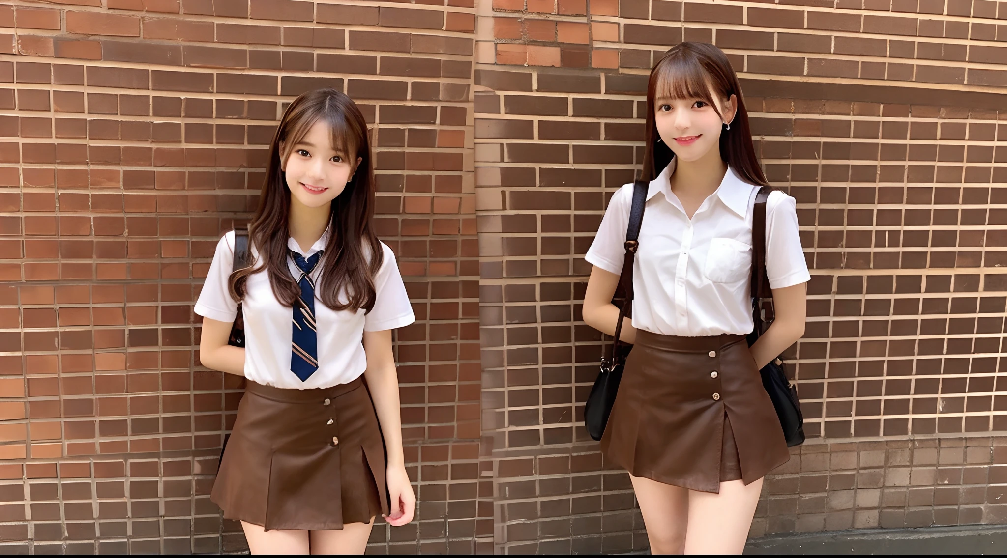 Top quality, 1 beautiful Japanese girl, 13Age, Brown Hair,idol,Short skirt,Cute,Smile,tuck up one's skirt