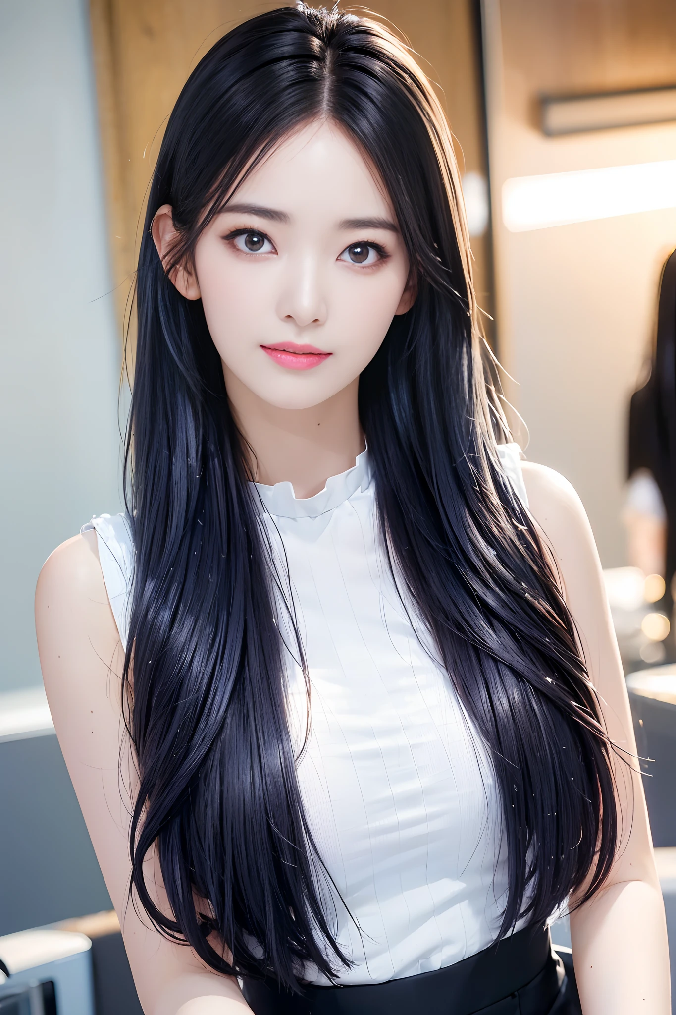 (masuter piece:1.3)、(8K、Photorealsitic、Raw photography、top-quality: 1.4)、(1girl in)、beautiful countenance、(Lifelike face)、(A dark-haired、short-hair:1.3)、Beautiful hairstyle、(bangss)、(A slight smil)、smil、realisticeyes、Gloss、Highlight、Highlights in the eyes、Eye lashes、Beautiful details、（real looking skin）、Beautiful skins、Transparency、off shoulders、Red Knitwear、Blue Knitwear、Black shoulder strap、Shoulder buttons、Thick choker、busts、A slight smil、smil、A smile、tusk、absurderes、enticing、超A high resolution、A hyper-realistic、high-detail、the golden ratio、Clear eyes、Wet、Mole、Look into the camera、ear、Glitter、long neck、Double eyelids、Big eyes、teak、kind personality、charming personality、Gentle、moving、Overwhelming attraction、Bright character、on the beds