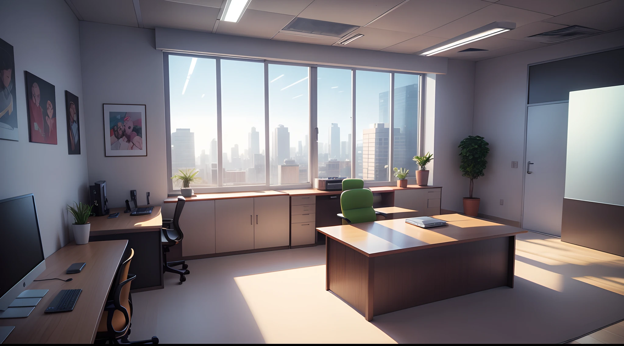 Cartoon office room interior, office,, bright lighting in cartoon