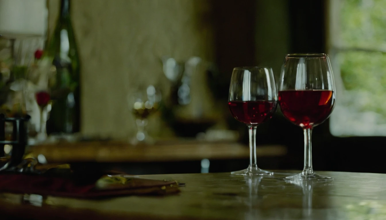 （Pouring the laurel sweet alcohol），((show the process of pouring wine))，Close-up 30-degree, ((elevation angle))，Golden amber wine body，warm lights，glass，iced，Wooden table base，best qualtiy