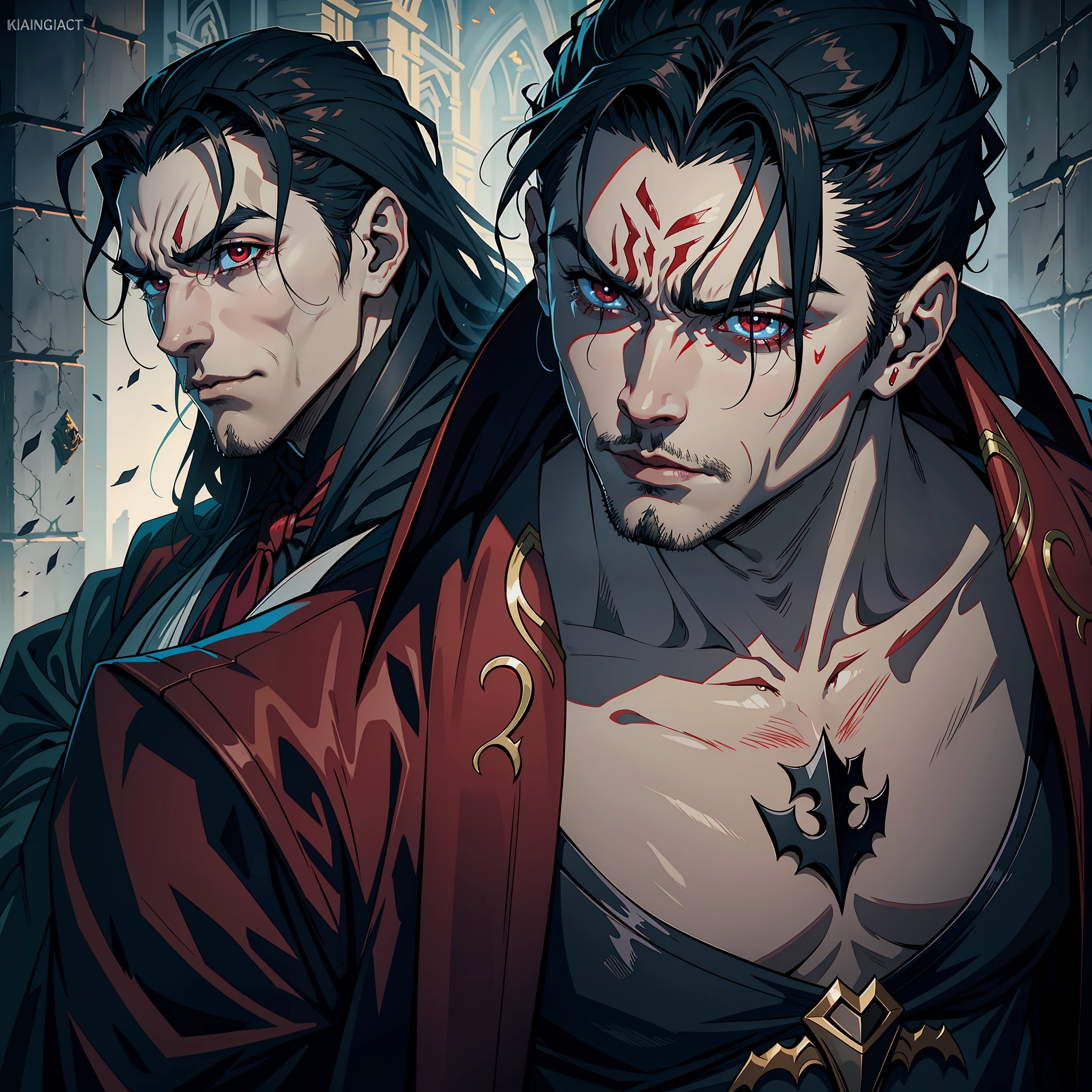 Lord Dracula handsome muscular man expression sad cry tears hyper realistic super detailed Dynamic shot masterpiece cinematic scene scenes movie Epic Legendary Lord Dracula pose of correct sadness expression on his face crying tears on cheeks