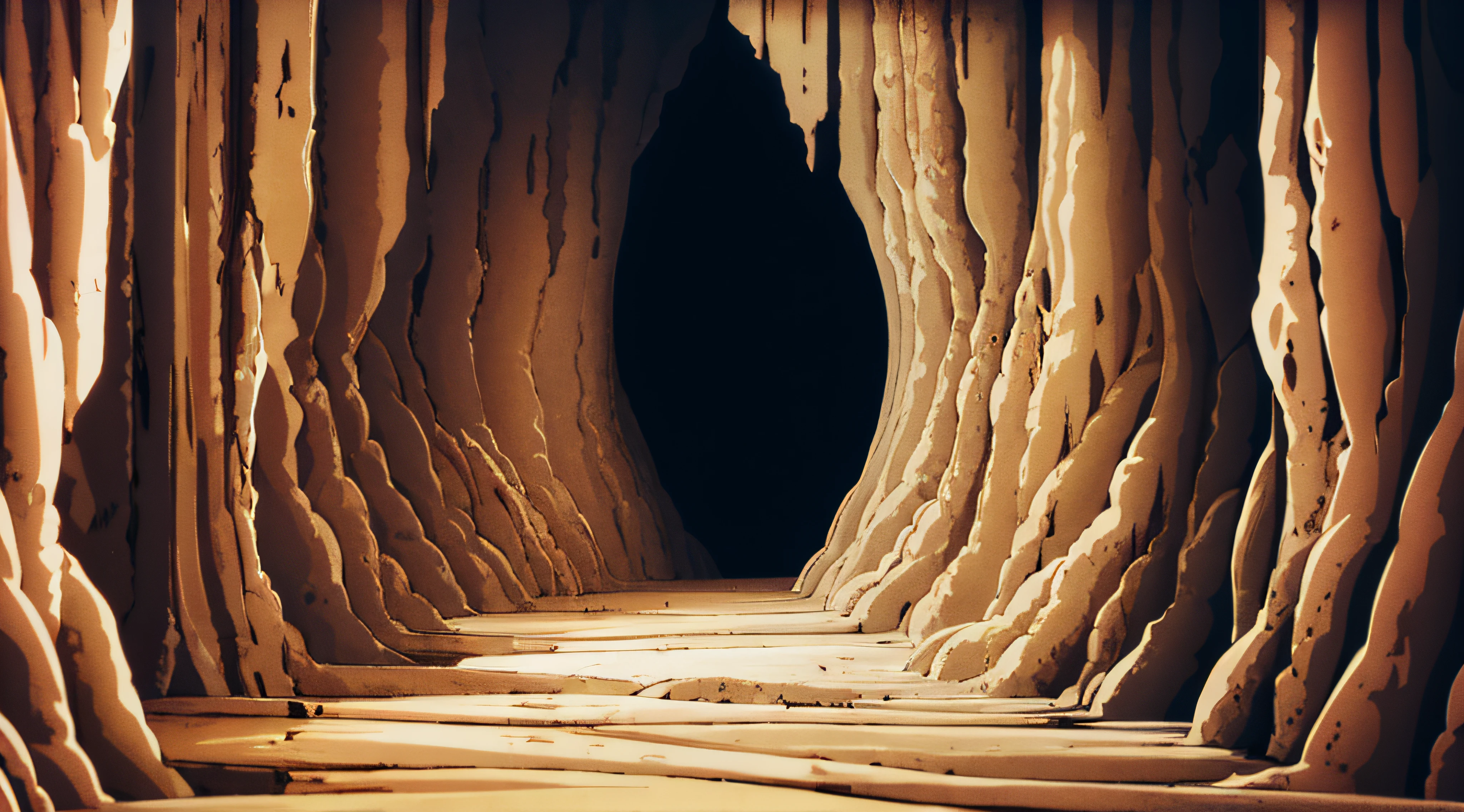 Inside the dark cave passage，the sideview