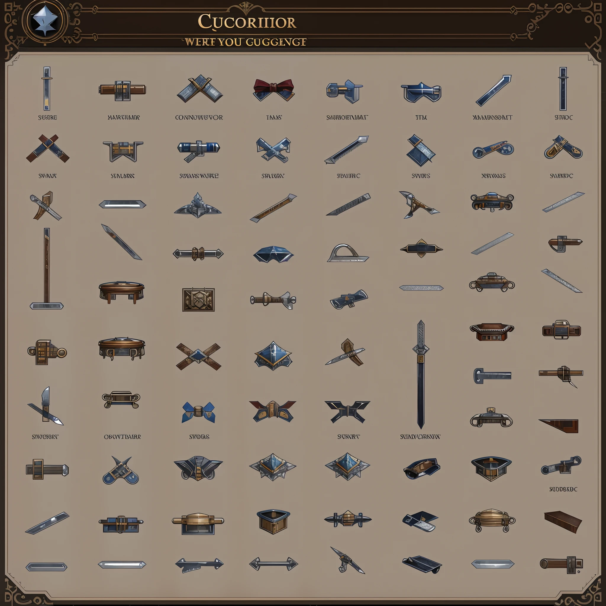 a lot of different items, pixel art, assets, 2d sprites, item icon, 32×32, The sword, dong, cana, the bow, s Armor,