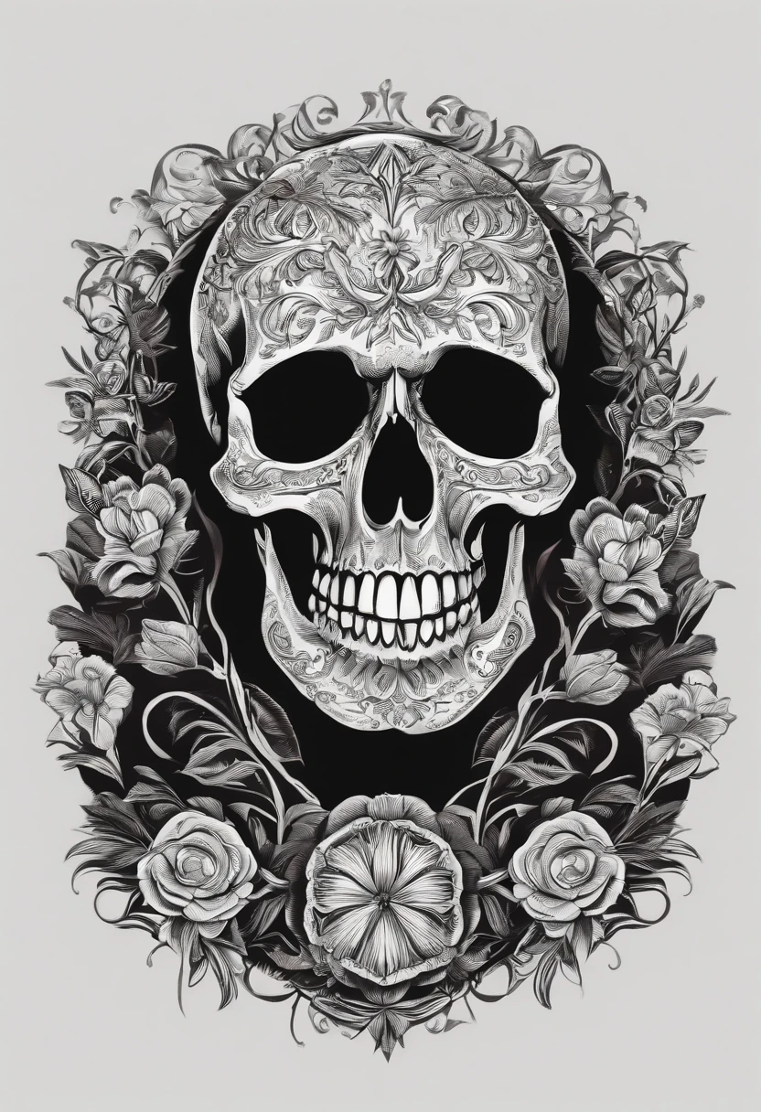 /imagine prompt: Illustration of a skull for a sticker with a black background, em negrito estilo de contorno, bordas irregulares, lixo, sombreamento claro --v 5.2