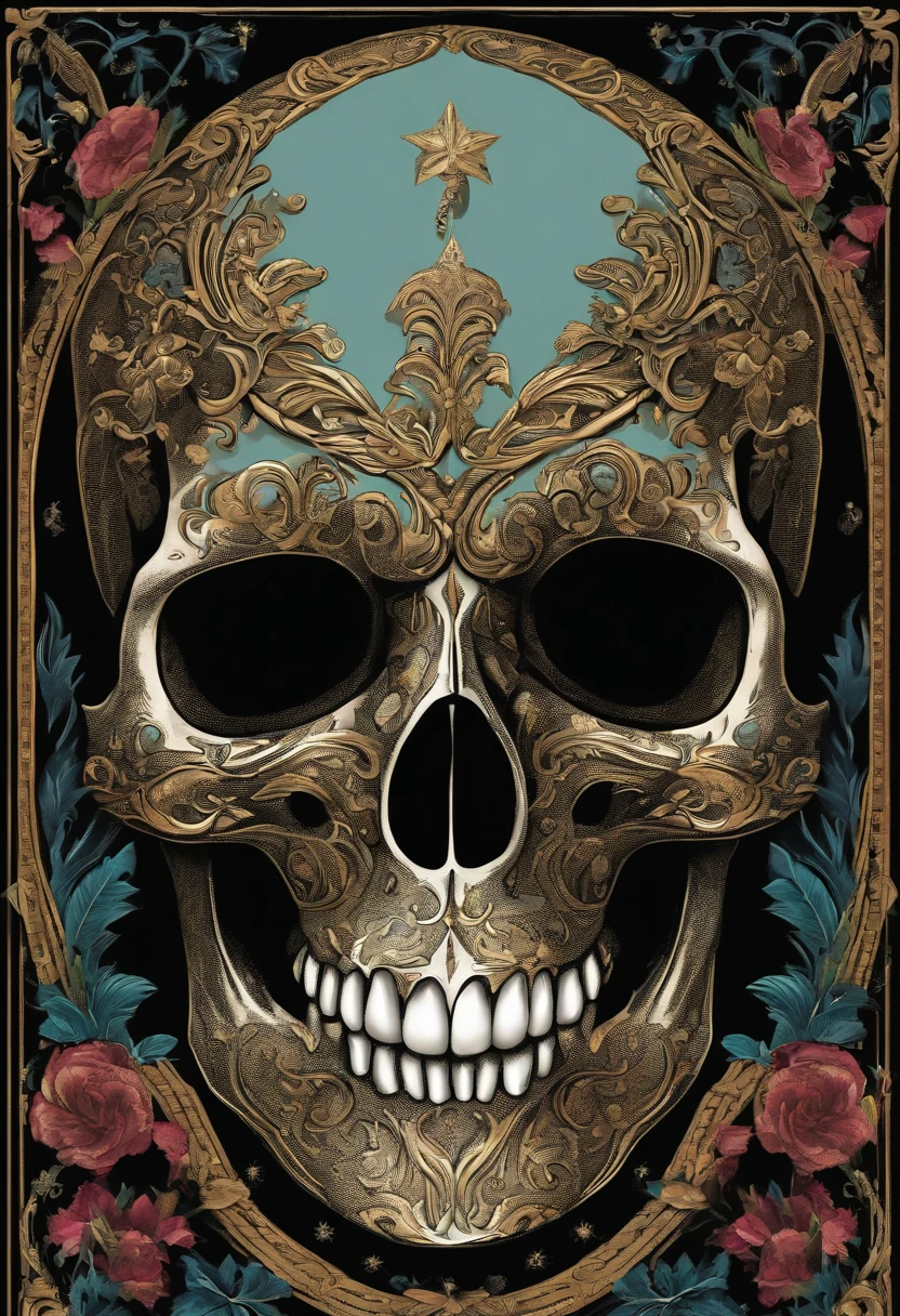 /imagine prompt: Illustration of a skull for a sticker with a black background, em negrito estilo de contorno, bordas irregulares, lixo, sombreamento claro --v 5.2