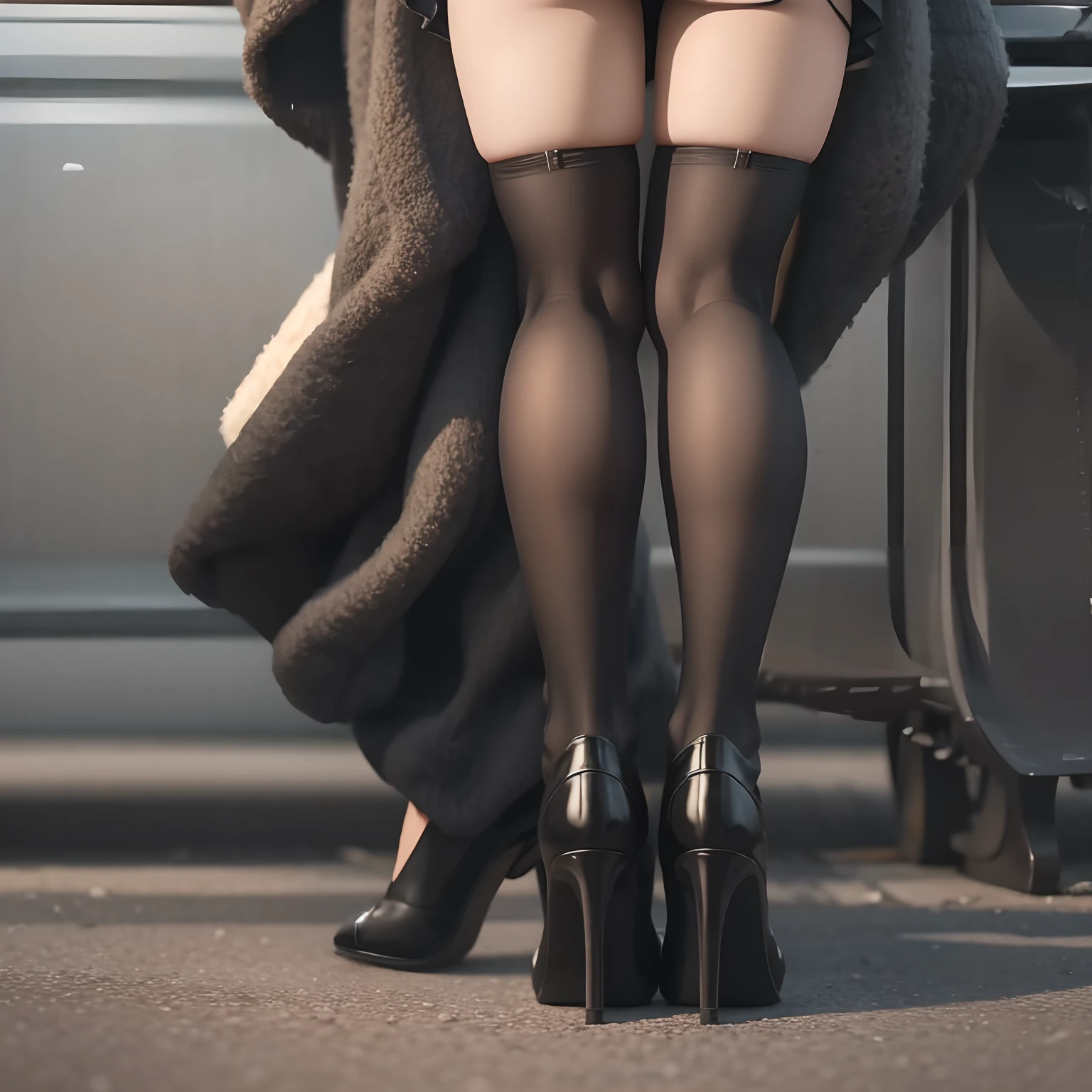 Young girl black stockings high heels