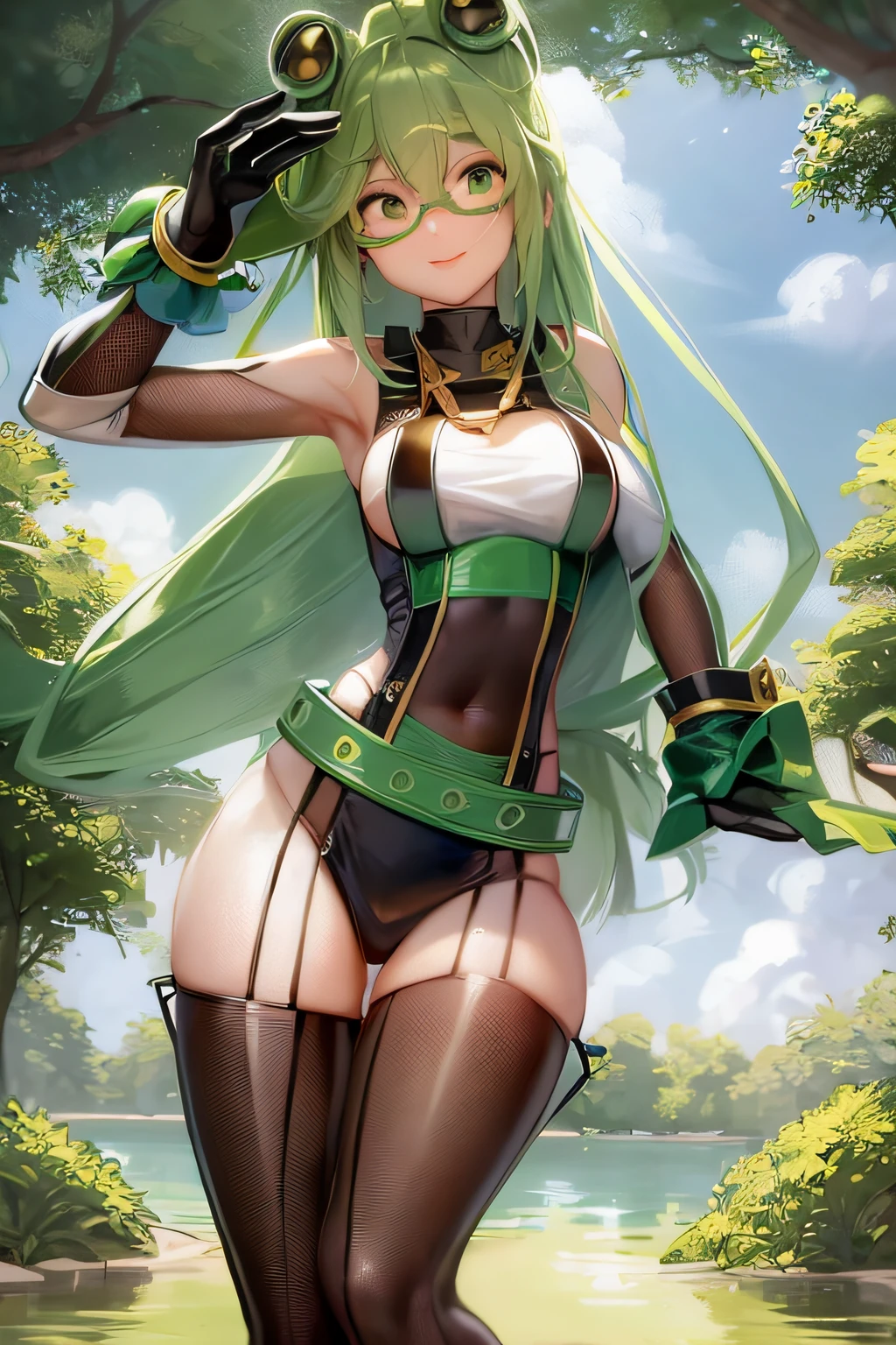 um close up de um desenho animado de uma mulher com uma roupa verde, garota de anime desonestos, Tatsumaki de um homem de soco, android heroine, Personagem de videogame Katana Zero, Senhora Palutena, Anya, Spy X Family, Arte Oficial, Palutena, pele de cor verde!!, Senna de League of Legends, armadura verde, Tatsumaki, Aura verde
