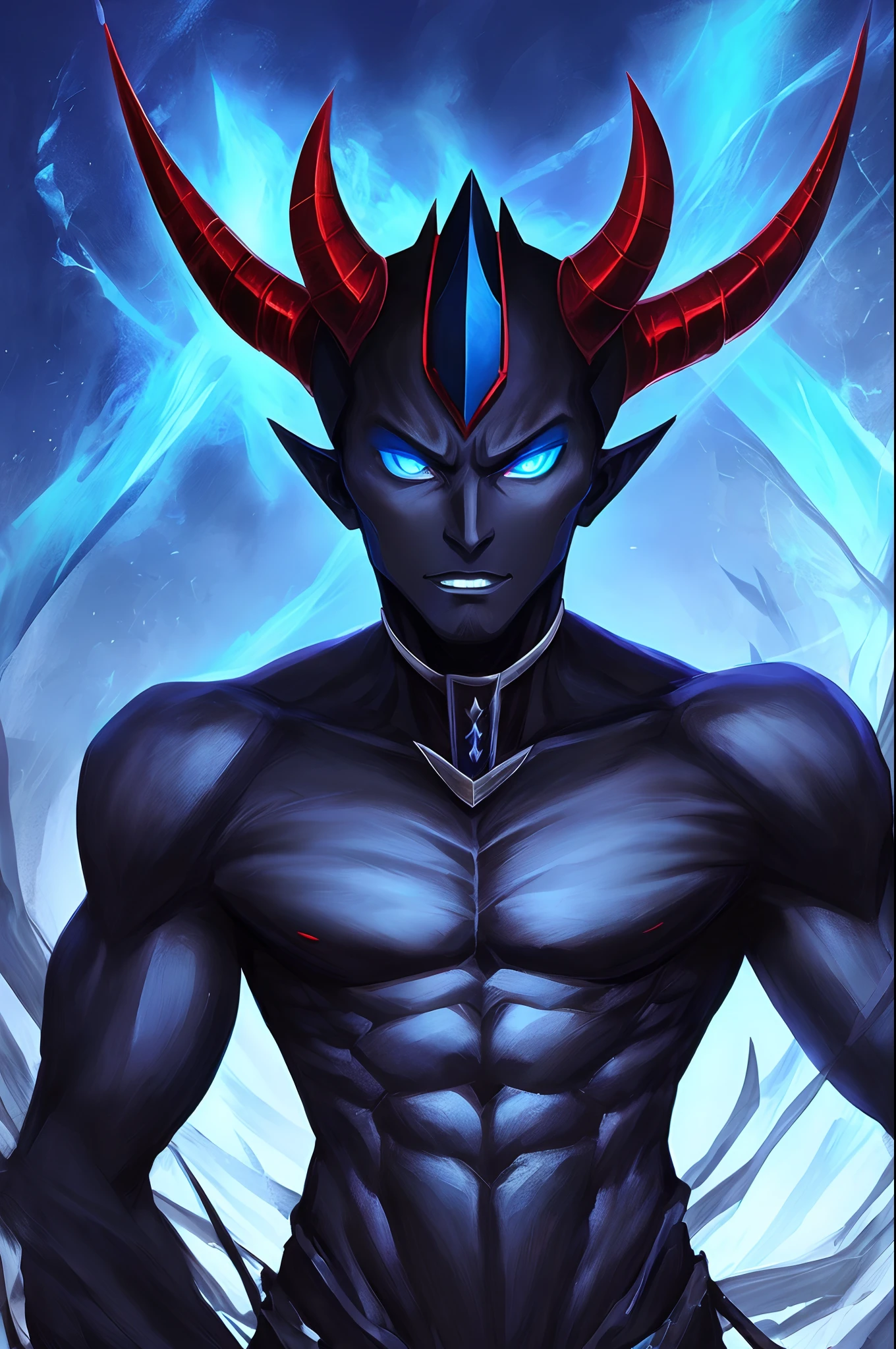 Muzchina, demon, Dark skin, From Veteligo, kind, with blue eyes,