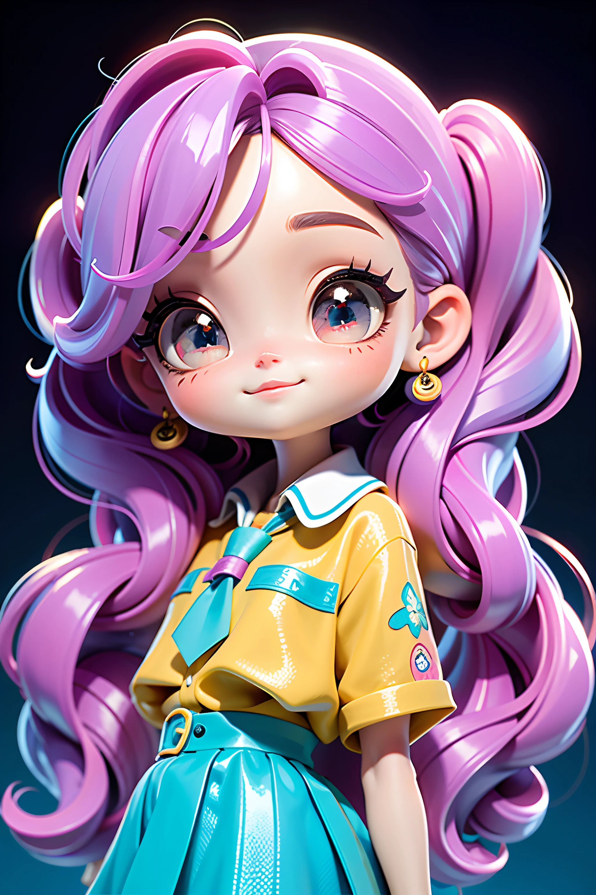 Loli Menina linda , olhos delicados, sorriso delicado, opalescente, Perolescente, Holographic, fundo escuro