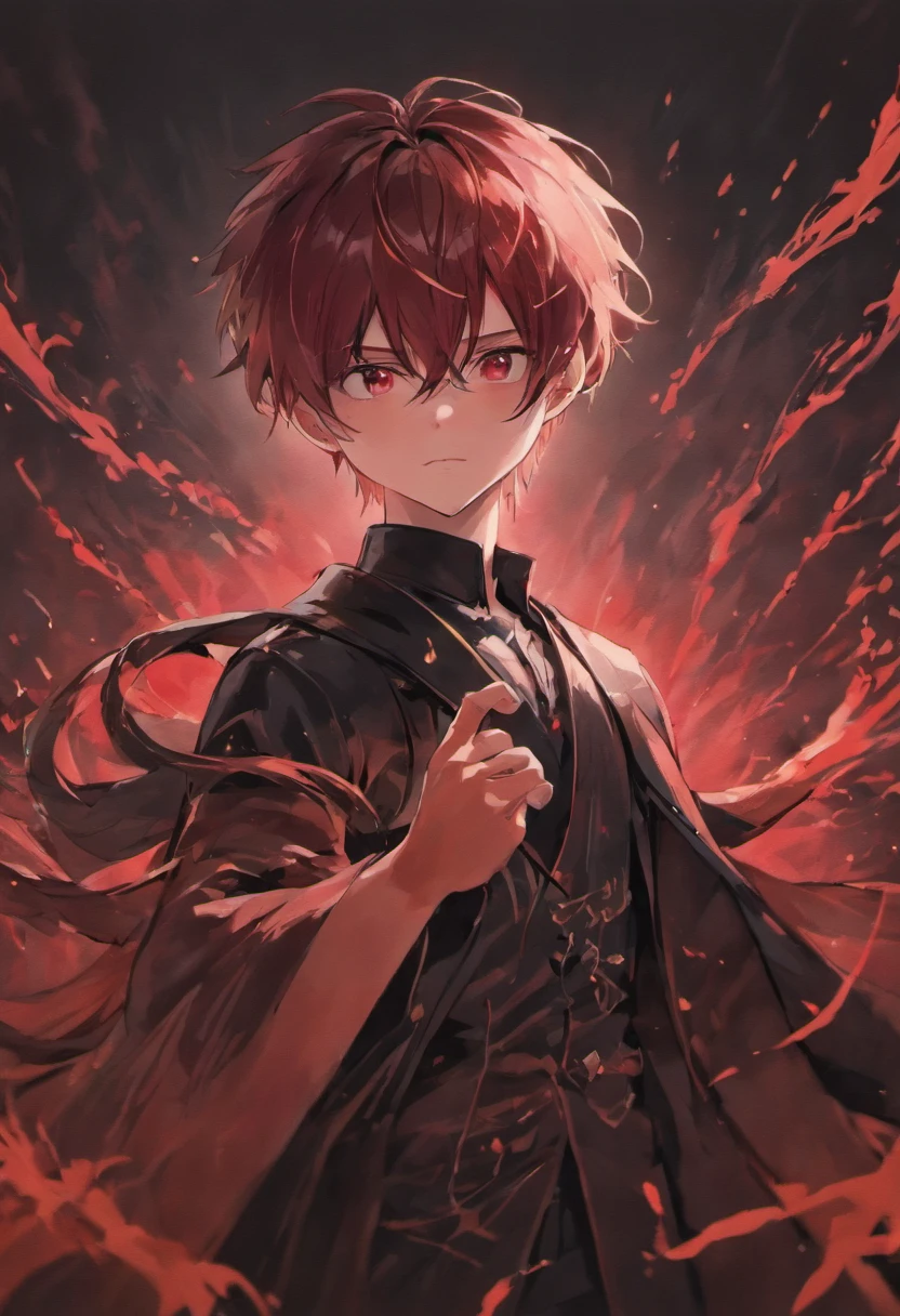 young male,Black and red ,Cool white skin,whaite hair,magister, black background, anime 4k