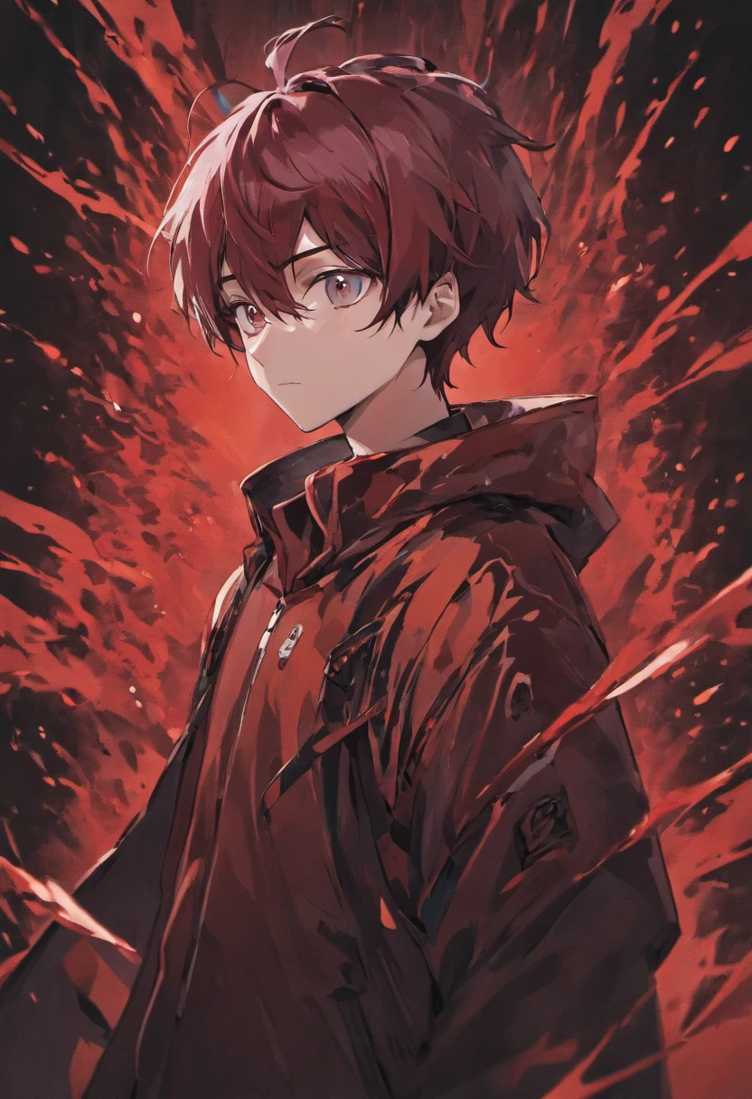 young  male，Black and red ，Cool white skin，whaite hair，magister, black background, anime 4k