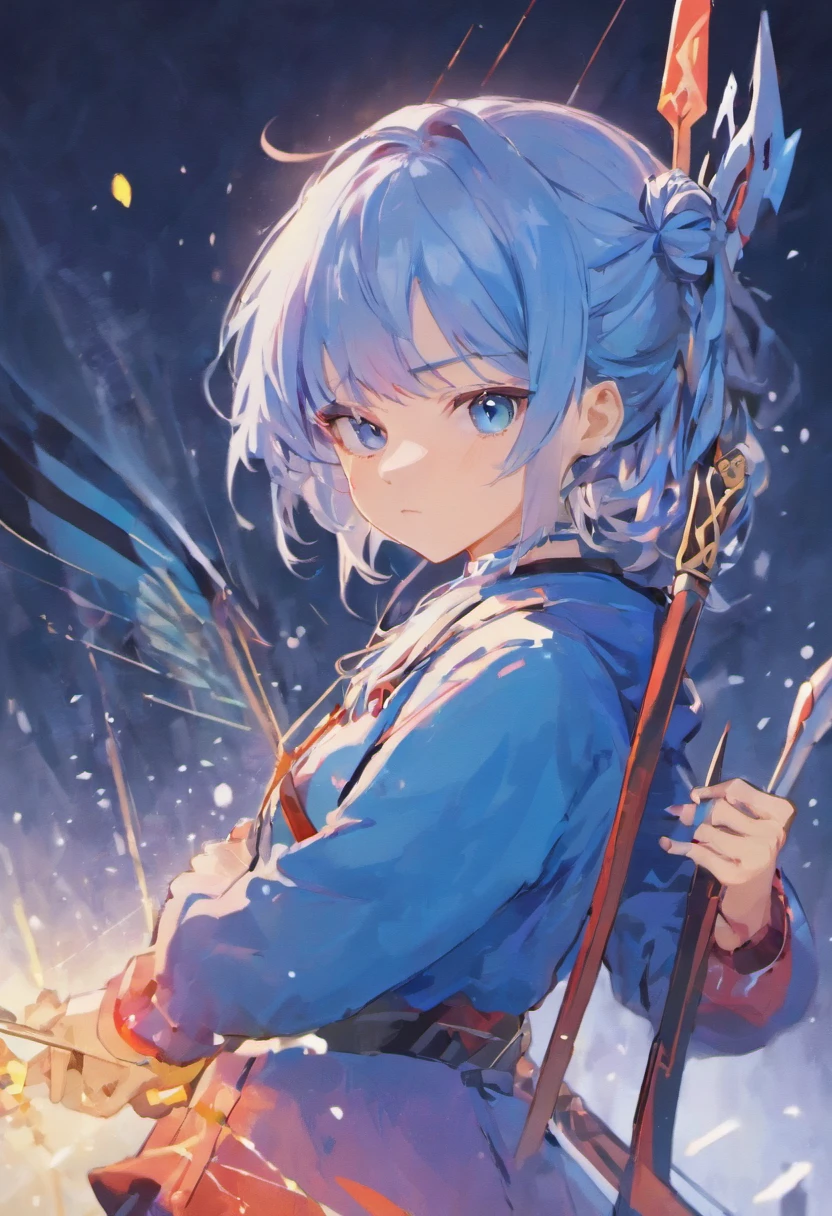 age uncensored,sideface,whaite hair,Blue eyes,Armed with a bow and arrow,Look ahead,Steadfast,Xuehua,Snow style