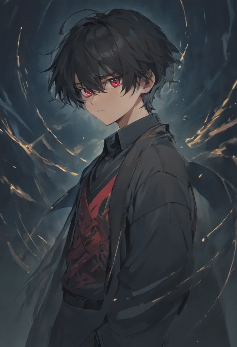 16 yaers old,Libido boy,Shota,Black color hair,black shirt,Square glasses,apathy,long whitr hair,with long bangs(Masterpiece, illustration, anime big breast:1.3), Anime boy, Black eyes, Long black hair, In the dark, black shirt:1.2), (Disheveled black hair:1.1), (Red eyes that glow red:1.2), (Calm expression:1.1), (Uncovered Eyes:1.1), (Strong presence:1.2), (Enigmatic Atmosphere:1.2), (Subtle Moonlight:1.1), (Ominous Shadows:1.1), (Detailed folds and creases:1.1), (Intense Blue Aura:1.2), (A symbol of power around him:1.1), (Magical energy radiation:1.2), (Ethereal particles:1.1), (Dynamic pose:1.2), (epic soundtrack:1.2), (sense of awe:1.1), (Magical prowess:1.1)