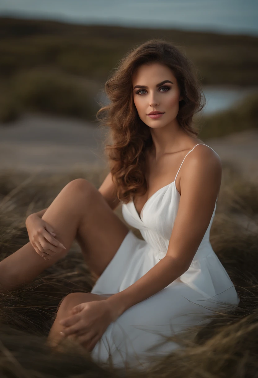 arafed frau mit kurzen Sportklamotten, Sexy girl with brown eyes, Portrait of Madelyn cline, brown hair and big eyes, Selfie einer jungen Frau, Kammeraugen, Violet Myers, Frei von Make-up, Natural makeup, Blick direkt in die Kamera, Gesicht mit Artgram, Dezentes Make-up, Great full body photo, am Strand, Spaltung, Foto auf der Vorderseite