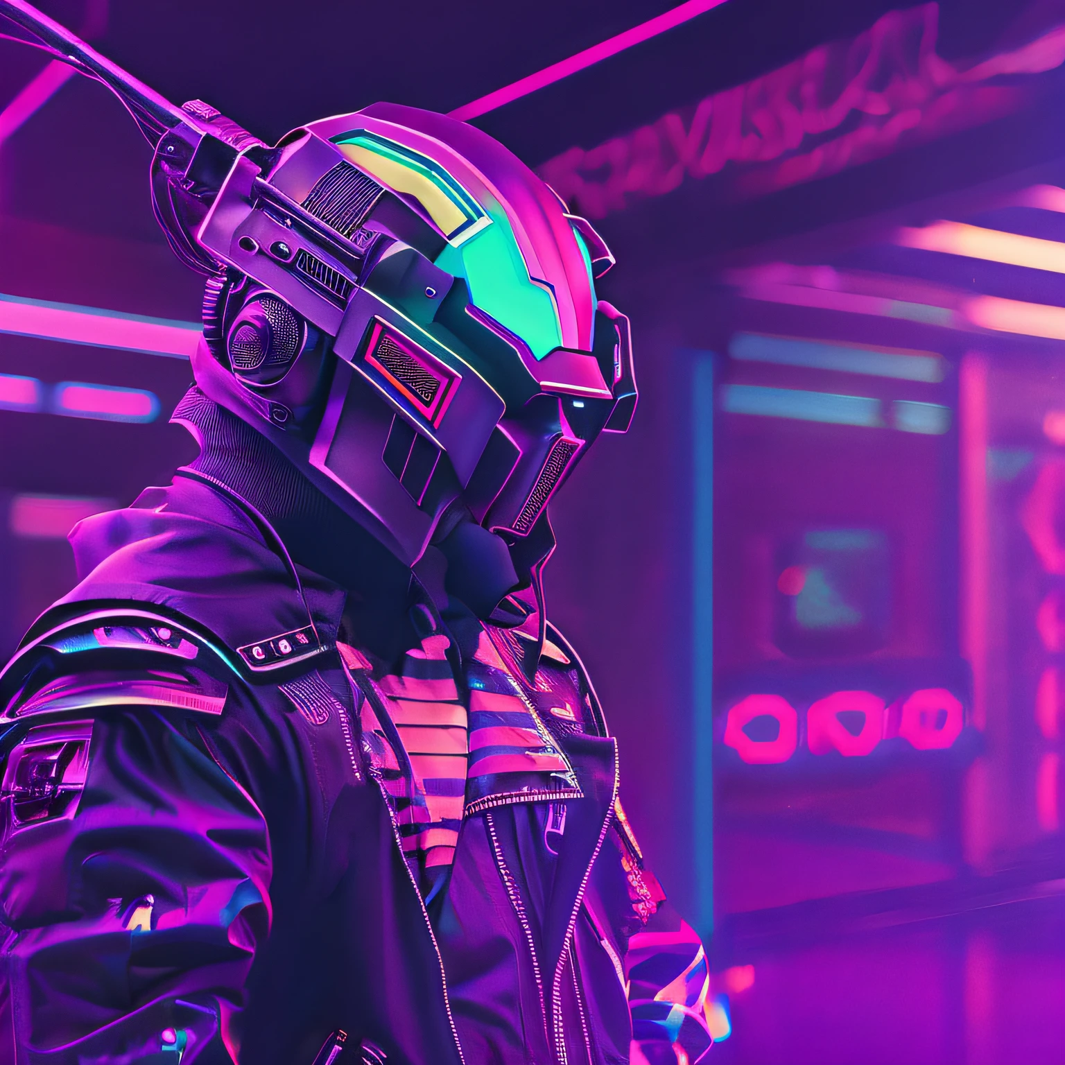 full portrait of a person wearing a cyberpunk helmet and hold a blade sword, looking at the camera, y 2 k cybercore, vaporwave sci - fi, cyberpunk darksynth, eva unit-00 in the back, cyberpunk vaporwave, dark synthwave, bladee from drain gang, ( ( ( synthwave ) ) ), ((synthwave)), 8 0 s synthwave, cyber aesthetic, highly detailed, ultra detail, studio shoot, cinematic angle, 85mm prime lens, day lighting, macro lens, iso 100, f/4, canon eos, canon 5d, --quality 100, --s 5000, --stylise 1250, --ar 2:3, --iw 10000