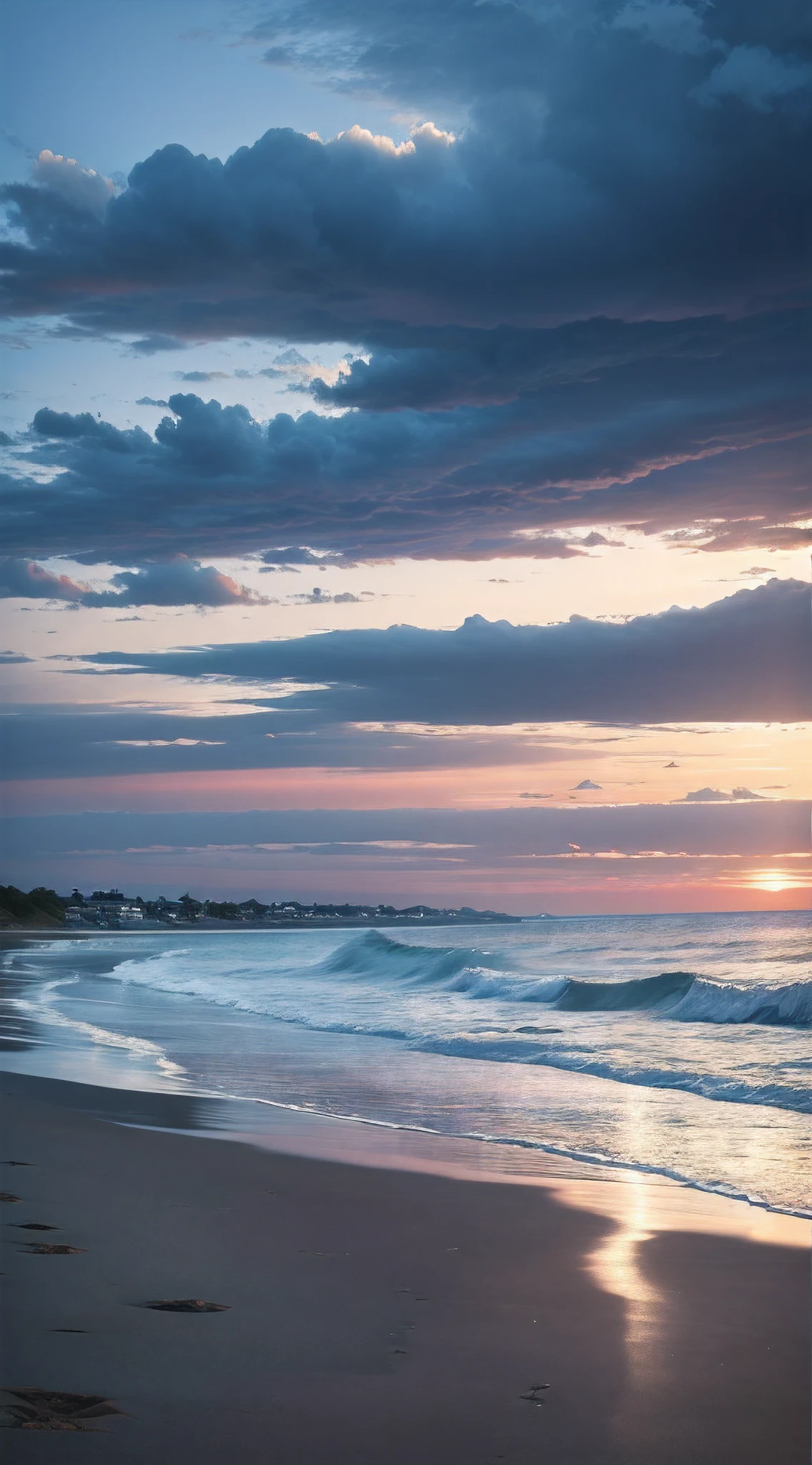shores、early evening、blues、clouds