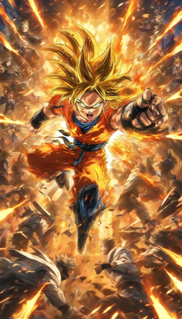 The sun is in the middle,A large number of throwing knives surround the shock wave