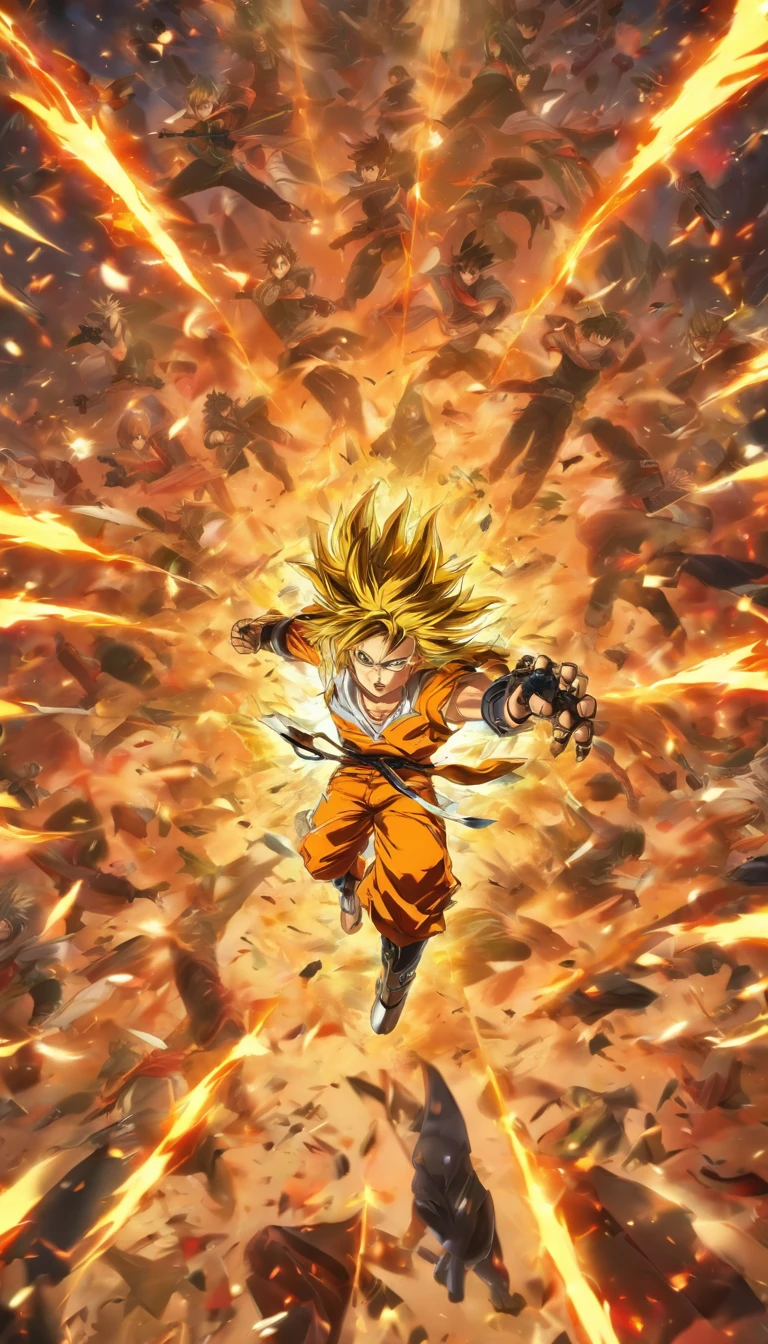 The sun is in the middle,A large number of throwing knives surround the shock wave
