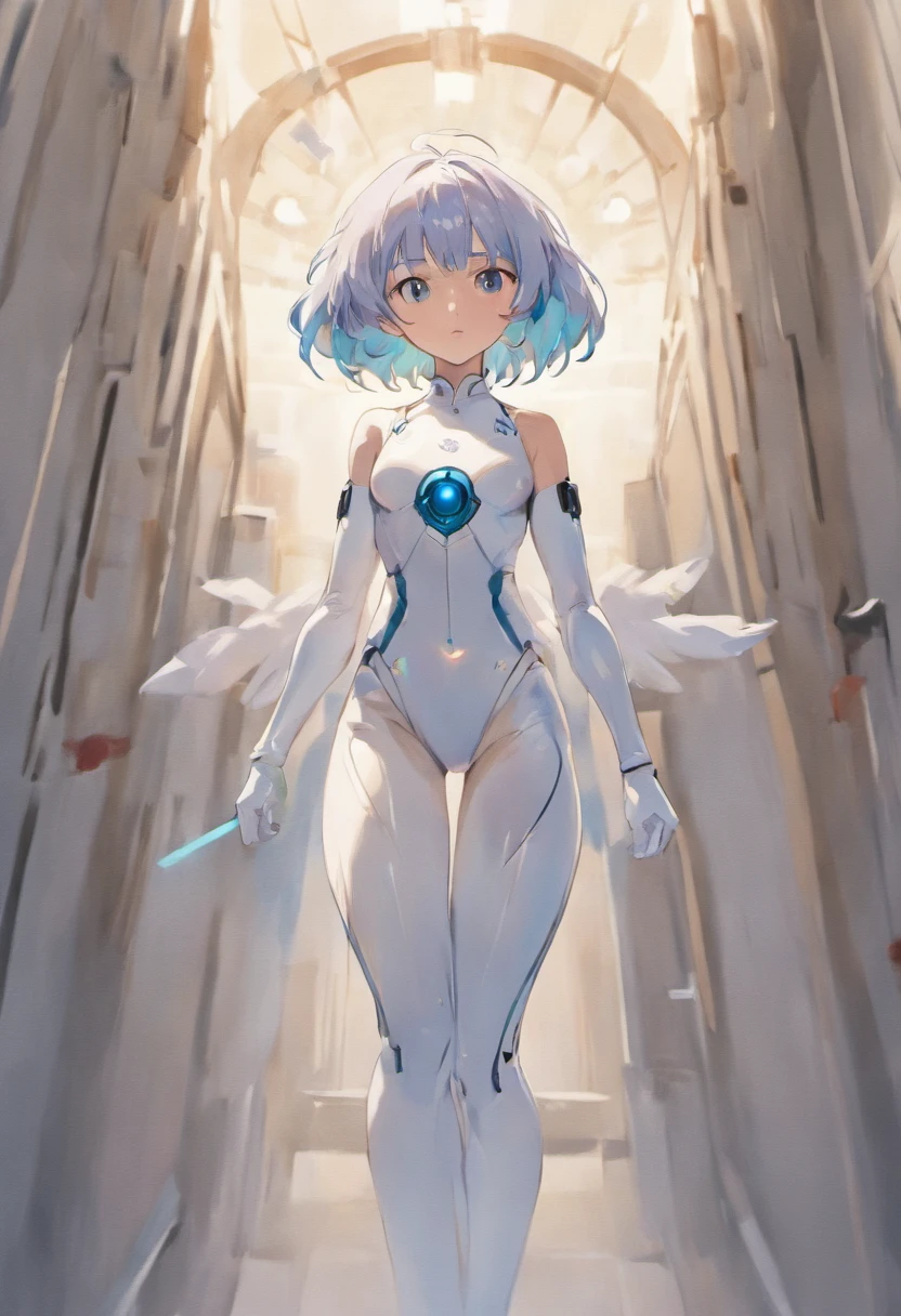 full body Esbian、Rei Ayanami、独奏、plugsuit、a beauty girl、animesque、illustratio、fine portrayal、Blue shorthair、simple background、white backgrounid、