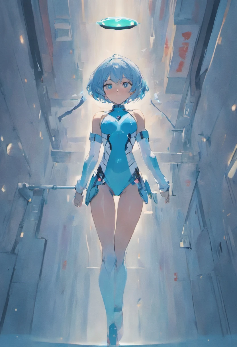 full body Esbian、Rei Ayanami、独奏、plugsuit、a beauty girl、animesque、illustratio、fine portrayal、Blue shorthair、simple background、white backgrounid、