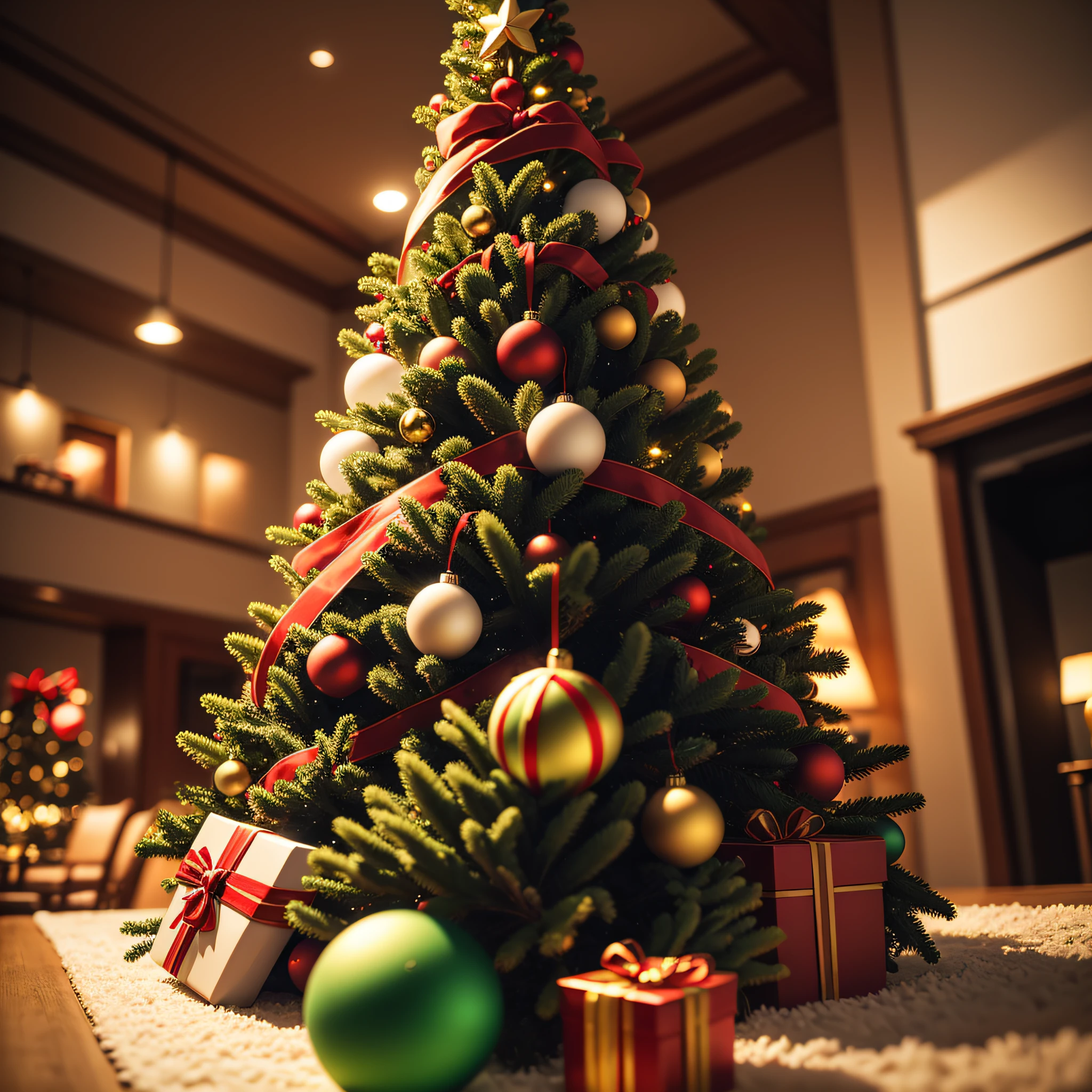 decorated christmas tree christmas, tree, decoration, holiday, gift, xmas, celebration, ornament, ball, winter, pine, box, branch, green, ribbon, present, season, red, year, gold, christmas tree, object, fir, seasonal, new