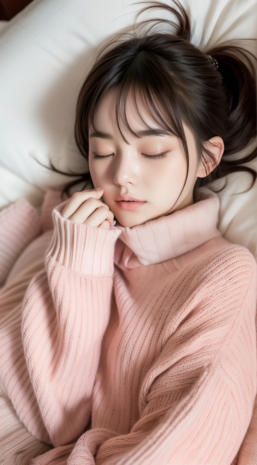 High resolution、High level image quality、1 person、((Japanese 28 year old female))、Feel at home、There is medicine nearby、whole body、lying down、wearing long sleeves and long pants