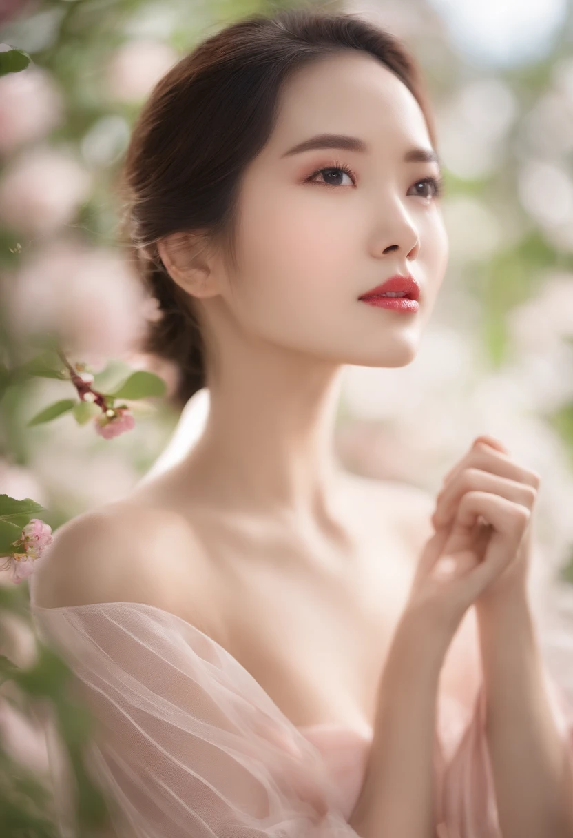 Vue face, (poitrine plate), skindentation, (23 ans), mode tendance belle belle fille, douce et attrayante fille chinoise, 20 ans, delicate and sexy collarbone, Visage ovale attrayant, 双眼皮, smart peach blossom eyes, pink lips, petit nez, nude, ultra high def, Ultra Definition, Photo du corps entier, Transmission lumineuse ultra-mince, Soft and playful upper body, transparent, Real, naked