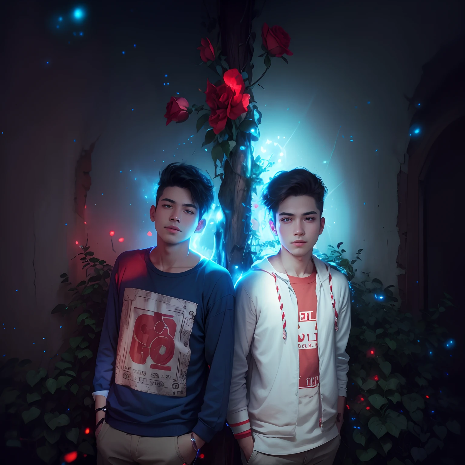 Boy Rose Flower Red Blue Blue Green Garden lighti ng Photo Background Remove 8K