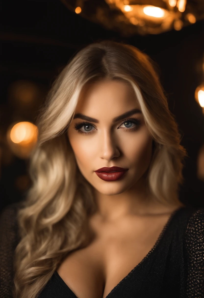 blonde woman with matching tank top and skirt posing at a night club, fille sexy aux yeux bleus, Portrait Sophie Mudd, blur background, best quality, 1girl, Portrait de Corinna Kopf, cheveux blonds et grands yeux, selfie of a young woman, ohne Maquillage, maquillage naturel, Look directly into the camera, Visage avec Artgram, dezentes Maquillage, Superbe photo du corps entier, dans la chambre, Gros seins, Blonde, latina
