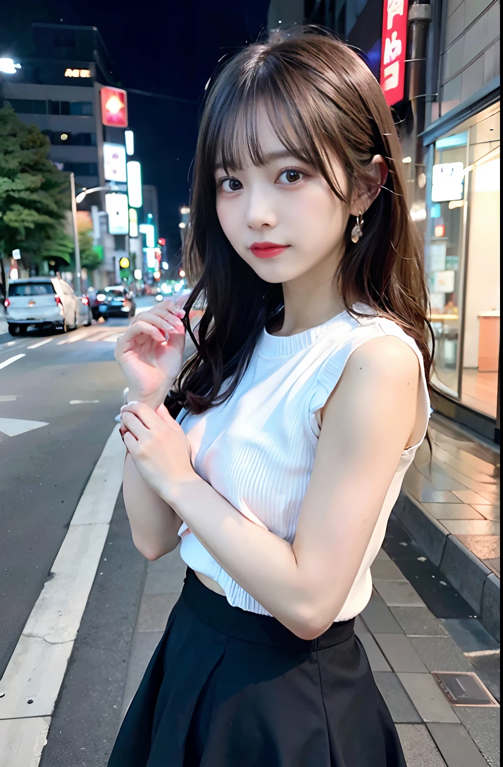 1人、Tokyo Street、natta、A city scape、city light、full bodyesbian、skirt by the、irate、、(8k、RAW Photography、top-quality、masterpiece:1.2)、(realisitic、photoRealstic:1.37)、