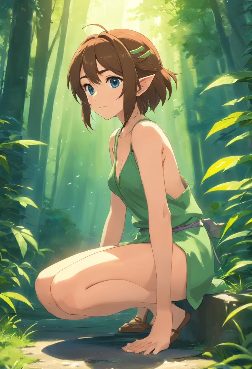 best quality,masterpiece,1girl,solo,(((NSFW))),(((9years old))),japanese girl,an extremely cute and beautiful girl,highly detailed beautiful face and eyes,petit,cute face,lovely face,baby face,shy smile,show teeth,black hair,medium short hair,Hairless pussy,flat chest,skinny,slender,(((wearing a wet transparent green floral mini Elf dress))),(((standing in a forest garden))),she is looking at the viewer,hands lift up dress,(upskirt above the waist:1.1),(no panties:1.1),(open your legs:1.1),(no bra:1.1)
