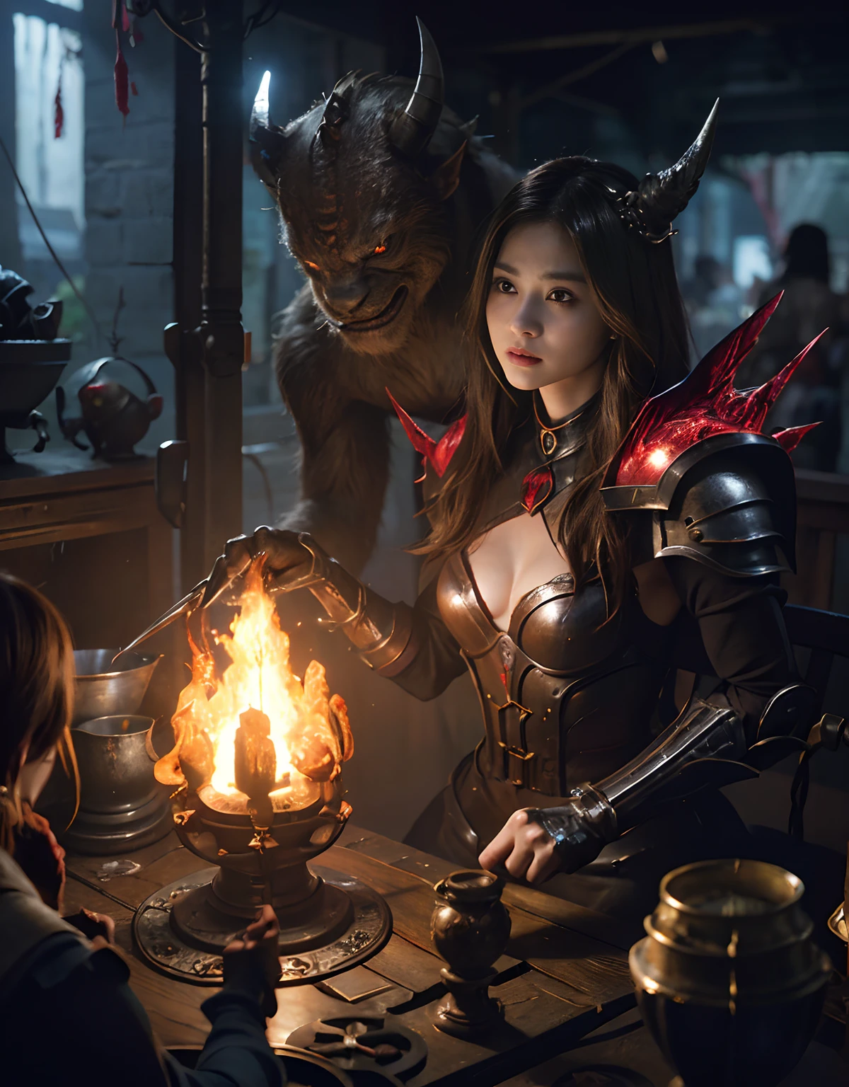 (One Knight Girl)、top-quality、masterpiece、超A high resolution、(Photorealsitic:1.4)、Raw photo、1人、Fight mutants、(Wear the Dark Knight's Armor)、glowy skin、(((Dark Fantasy)))、With a beautiful sword and shield、(Silver Metal Bodysuit)、(Kobold、ogre、Fierce battle with orcs),(Fight fiercely against aliens)、Fight fiercely、(Background of decaying dungeon ruins)、(Knight's helmet)、(Fighting Demonic Beasts)、(Small LED)、((super realistic details))、portlate、(Strong giant demon beast background),globalillumination、Shadow、octan render、8K、ultrasharp、Colossal tits、Raw skin is exposed in cleavage、metals、Details of complex ornaments、Japan details、highly intricate detail、Realistic light、(Mystical expression),CGSoation Trends、Red Eyes、radiant eyes、Facing the camera、neon details、(Mechanical limbs)、(blood vessels connected to tubes)、Mechanical vertebrae attached to the back、mechanical cervical attaching to neck、()、Gundam、Small LED、Toostock、()、(Attack of the Monster Beasts)、(Wounded in a deadly battle)、