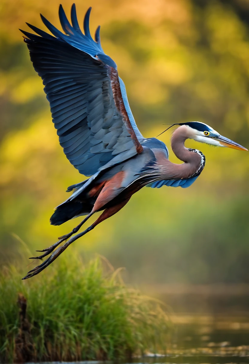 Incredible Steampunk Blue Heron in flight