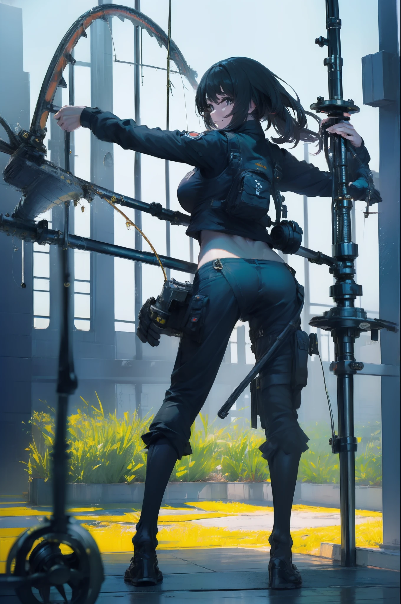 ((((Have a fishing rod with a reel:1.5)))),((Female 28 years old)),((Best Quality:1.5)),(((Fine fingers、Ratio 4 fingers and 1 thumb,detailed arms,detailed human hands))),(((Hands with the correct number and structure of fingers:1.4))),((Lakeside:1.37)),hight resolution,ultra-detailliert,masterpiece,best qualtiy,(Eight-headed body),(1 fishing rod,Holding a fishing rod in your hand,Fishing lure rod,Fishing Reels,Long Sleeve Outdoor Vest,Long pants for fishing,Big backpack),thin and long legs,Beautiful hip line,Beautiful spine,constricted back,Toned waist,beutiful breast),,Gentle smile,shiny lip,(1 fishing rod,Straight stretch fishing rod,Long fishing rod,Woman fishing with fishing rod in hand),Black hair, long eyeslashes, Solid Circle Eyes, drop shadow, Atmospheric perspective,Super Detail, ccurate, small brest,top-quality, blurry backround, bokeh dof:1.2, (masterpiece:1.3), Atmospheric perspective,Super Detail,dynamic compositions, Ultra High Quality,