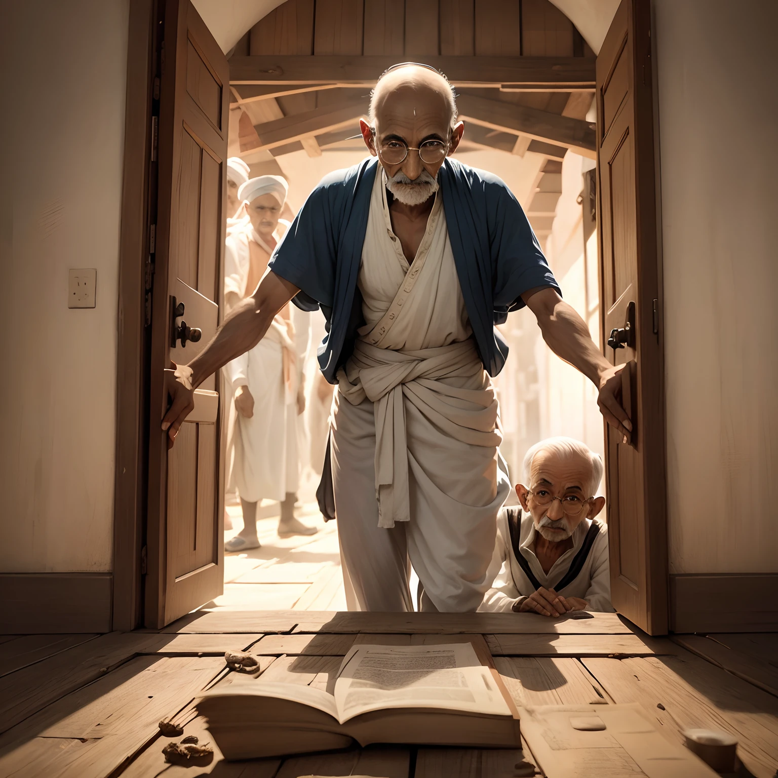 Mahatma gandhi helping others those who are poorin 8k