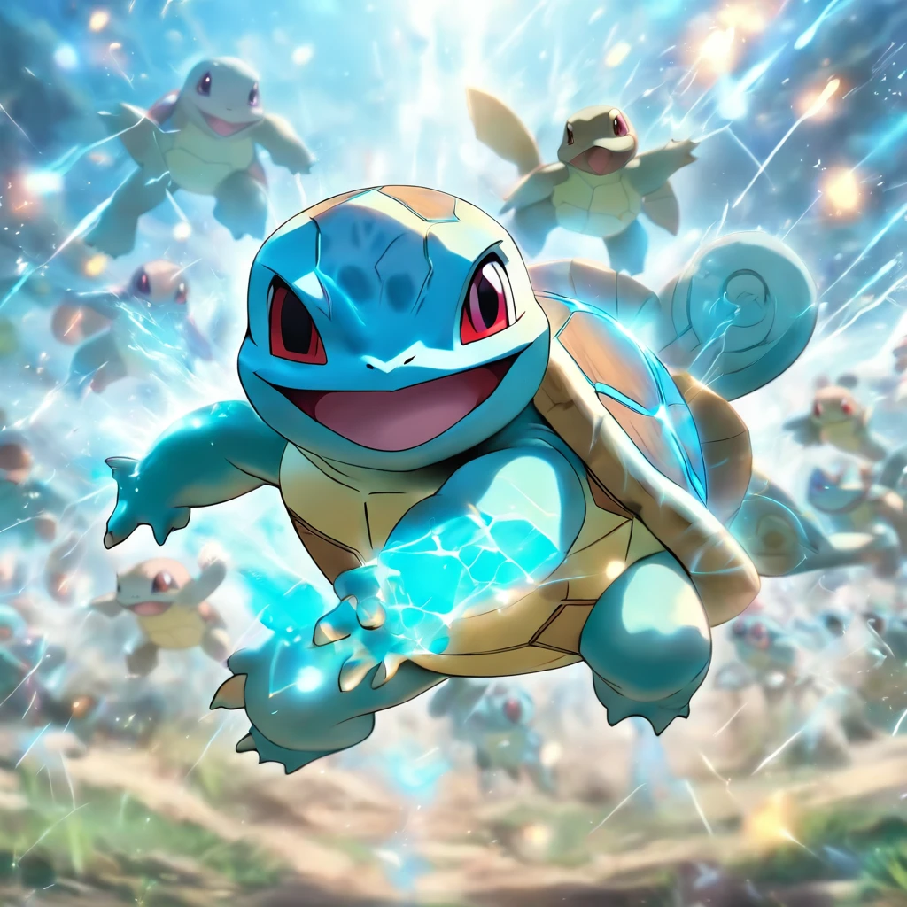 Squirtle Pokémon in battle field ，Highest image quality，Cinematic texture，A masterpiece，tmasterpiece，