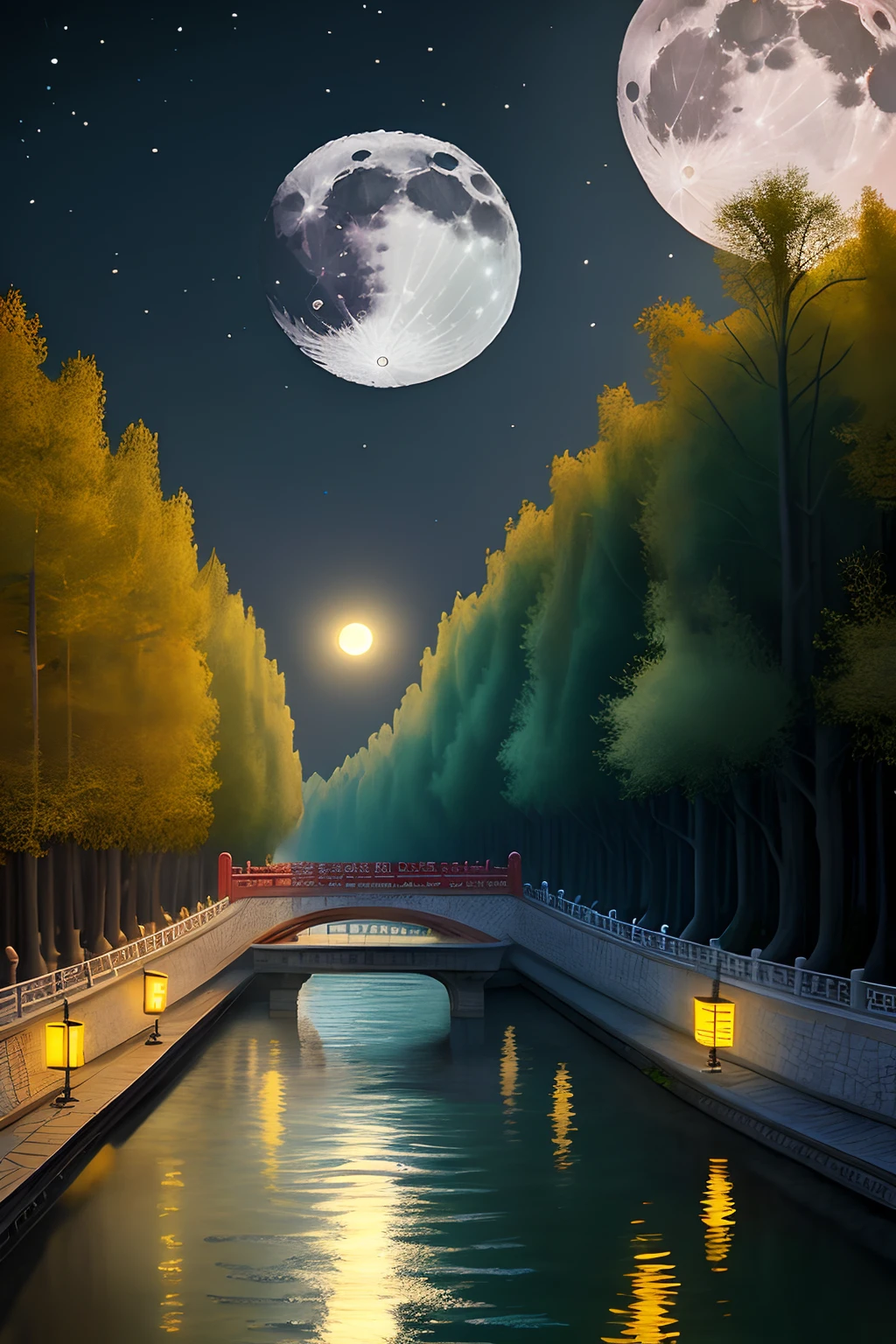 。Moon。Peking University logo,the trees。bru。Small rivers。Directional beacons。