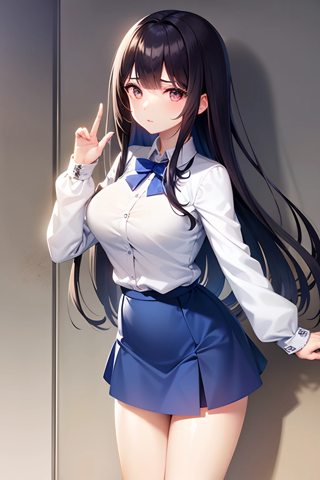 1girls, wears a short blue skirt, Wears a short white sweater, Covers only your breasts, long hair, Rosa Haare, blaue Augen, posiert in der stadt, Meisterwerk, Top quality, (detaillierter Skin), der bauch ist sichtbar