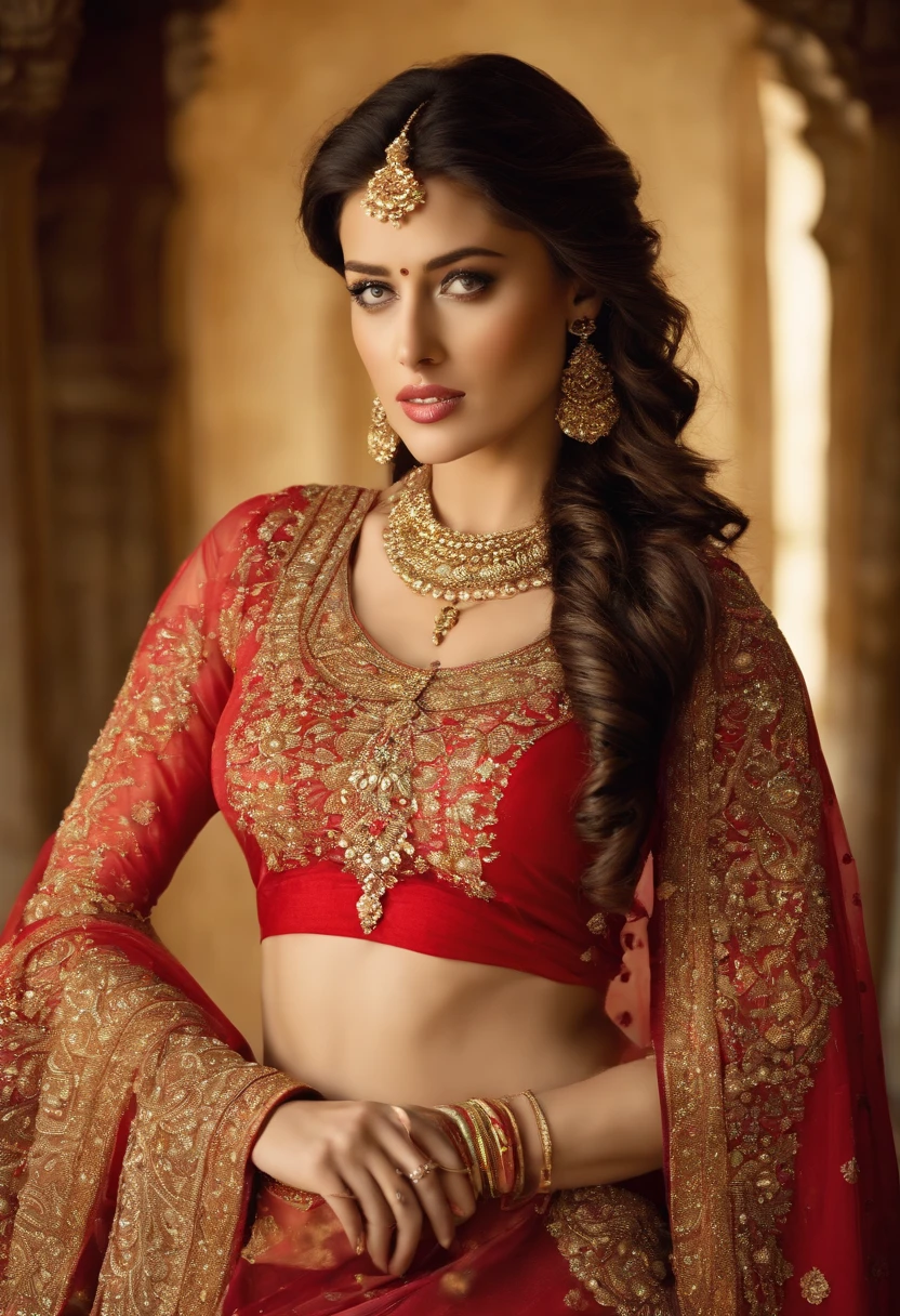 Amber Heard in a sari posing for a picture, indian goddess, traditional beauty, indian, beautiful goddess, ornate cosplay, indian style, indian super model, beautiful maiden, gorgeous woman, south east asian with long, provocative indian, gorgeous beautiful woman, intricate outfit, hindu aesthetic, beautiful asian girl, extremely detailed goddess shot, jaw-dropping beauty, big boobs deep cleavage sexy navel, big boobs deep cleavage, sexy indian women, massive boobs in sexy bikni fusion full body